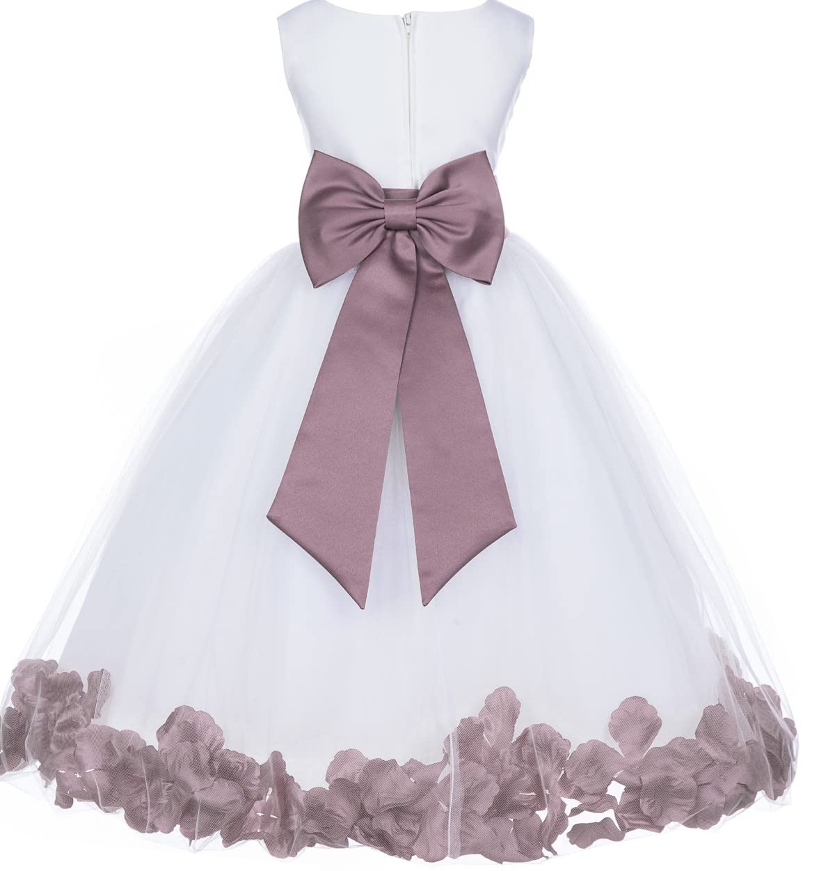 White Tulle Rose Petals Flower Girl Dress - Elegant Christening Gown for Weddings, Baptisms & Special Occasions (Style 302T, Size 16)