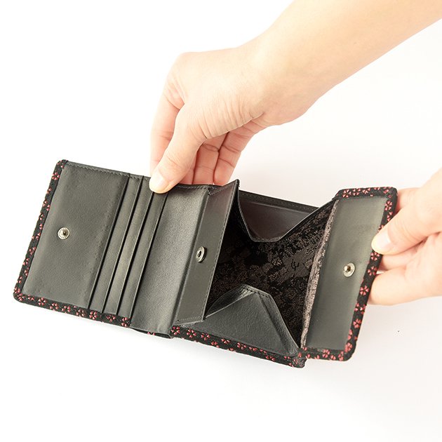 Premium Japanese Deerskin Leather Trifold Wallet with Urushi Lacquer - Cherry Blossom & Gray Black - Handmade in Japan - Perfect for Everyday Use & Luxury Gifts