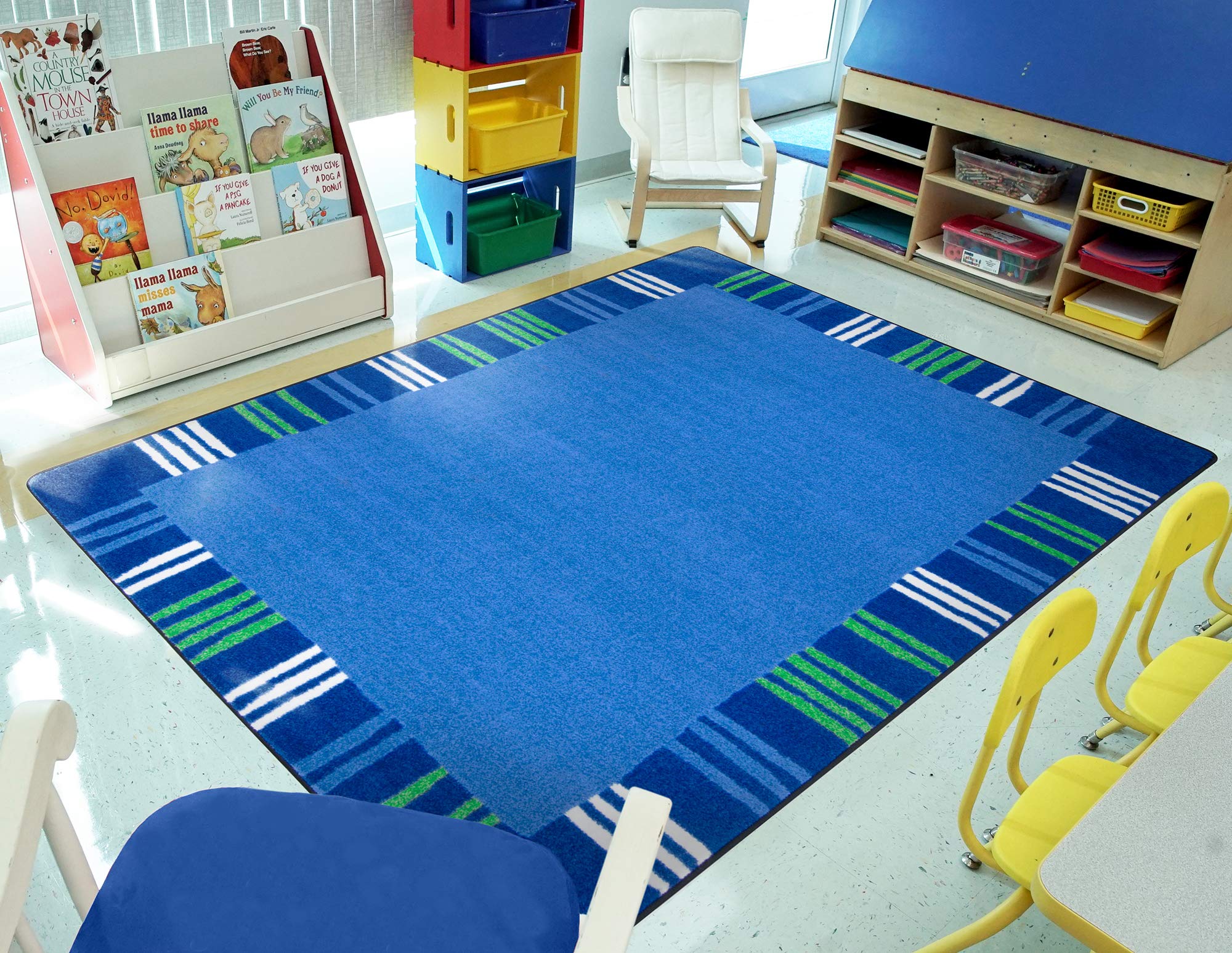 Joy Carpets Kid Essentials Seeing Stripes Area Rug in Seaglass Color, 7'8