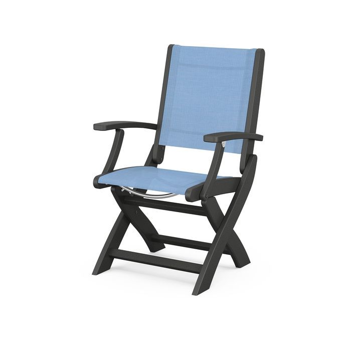 POLYWOOD Coastal Folding Chair - Durable Outdoor Furniture for Patio, Beach & Poolside - Weather-Resistant Adirondack Style Chair with Cup Holder
