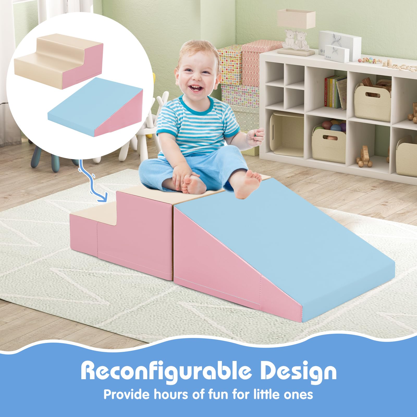 Costzon Toddler Climbing Toys - Soft Foam Play Set for Crawling, Climbing & Sliding | 2-Piece Indoor Activity Blocks for Babies & Kids (Blue & Pink) | Perfect for Nursery, Playroom & Daycare Motor Skill Development