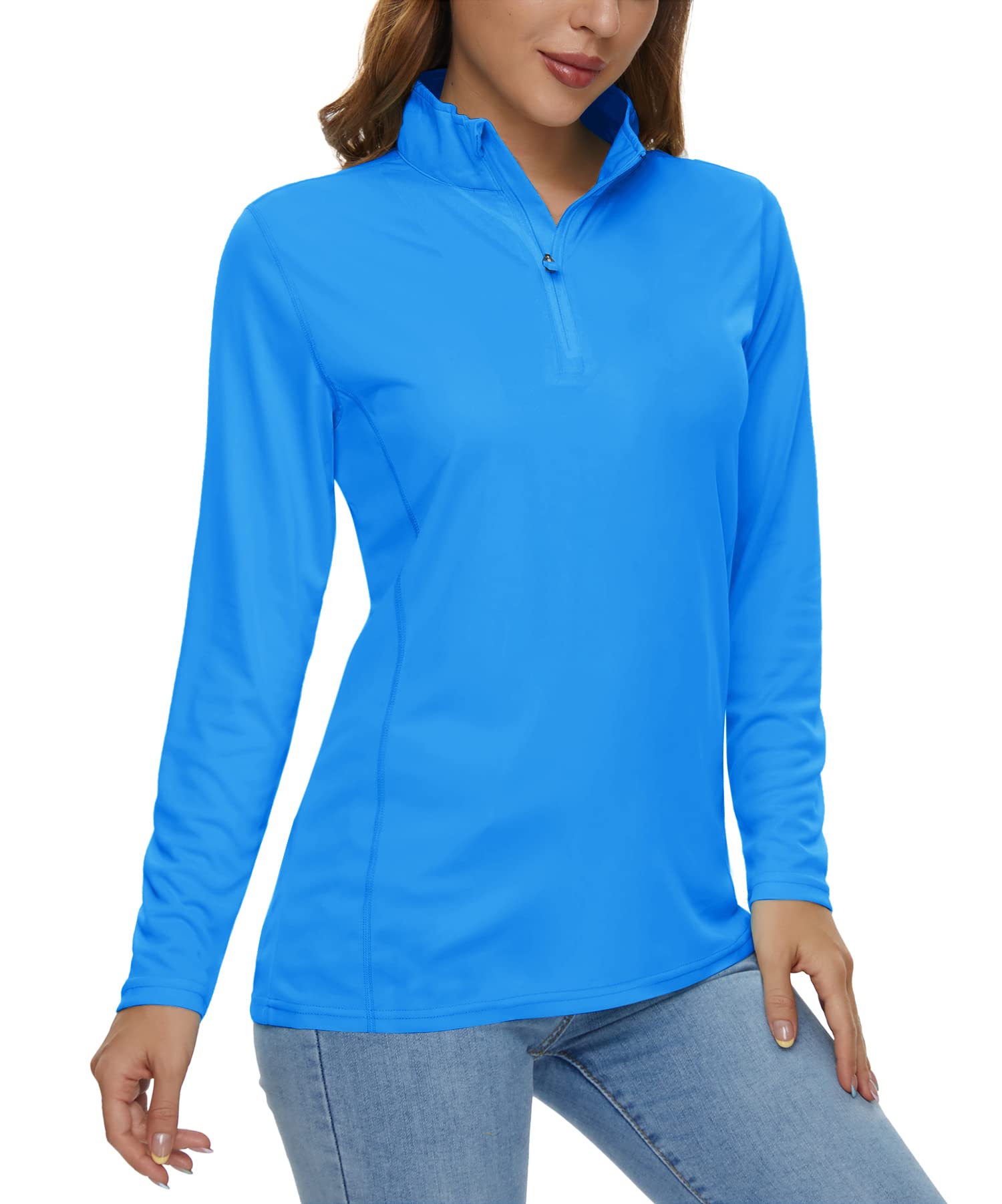 CRYSULLY Women's Long Sleeve Sun Protection Shirt - UPF 50+ UV Blocking, 1/4 Zip Quick Dry Hiking Top for Summer, Outdoor Activities & Travel