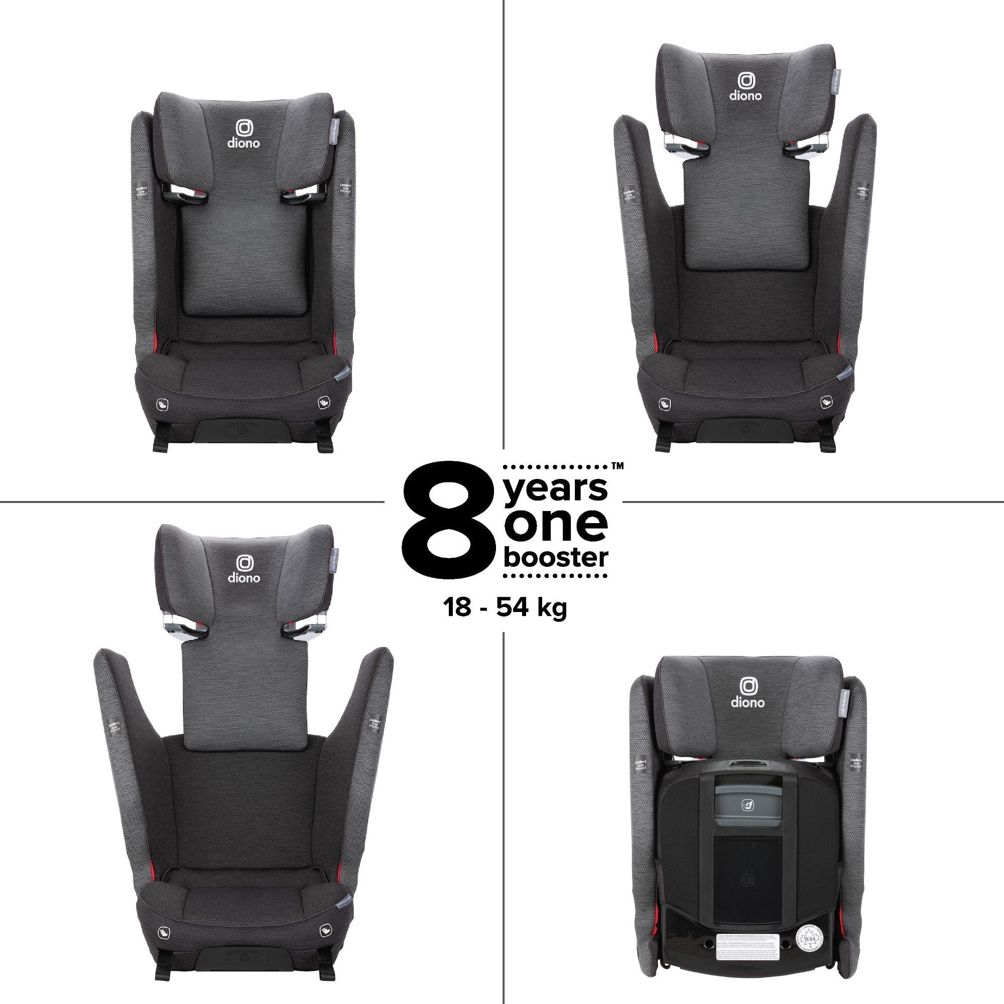 Diono Monterey 6XT SafePlus High Back Booster Car Seat for Kids - Safe & Comfortable Convertible Booster Seat for Travel & Everyday Use