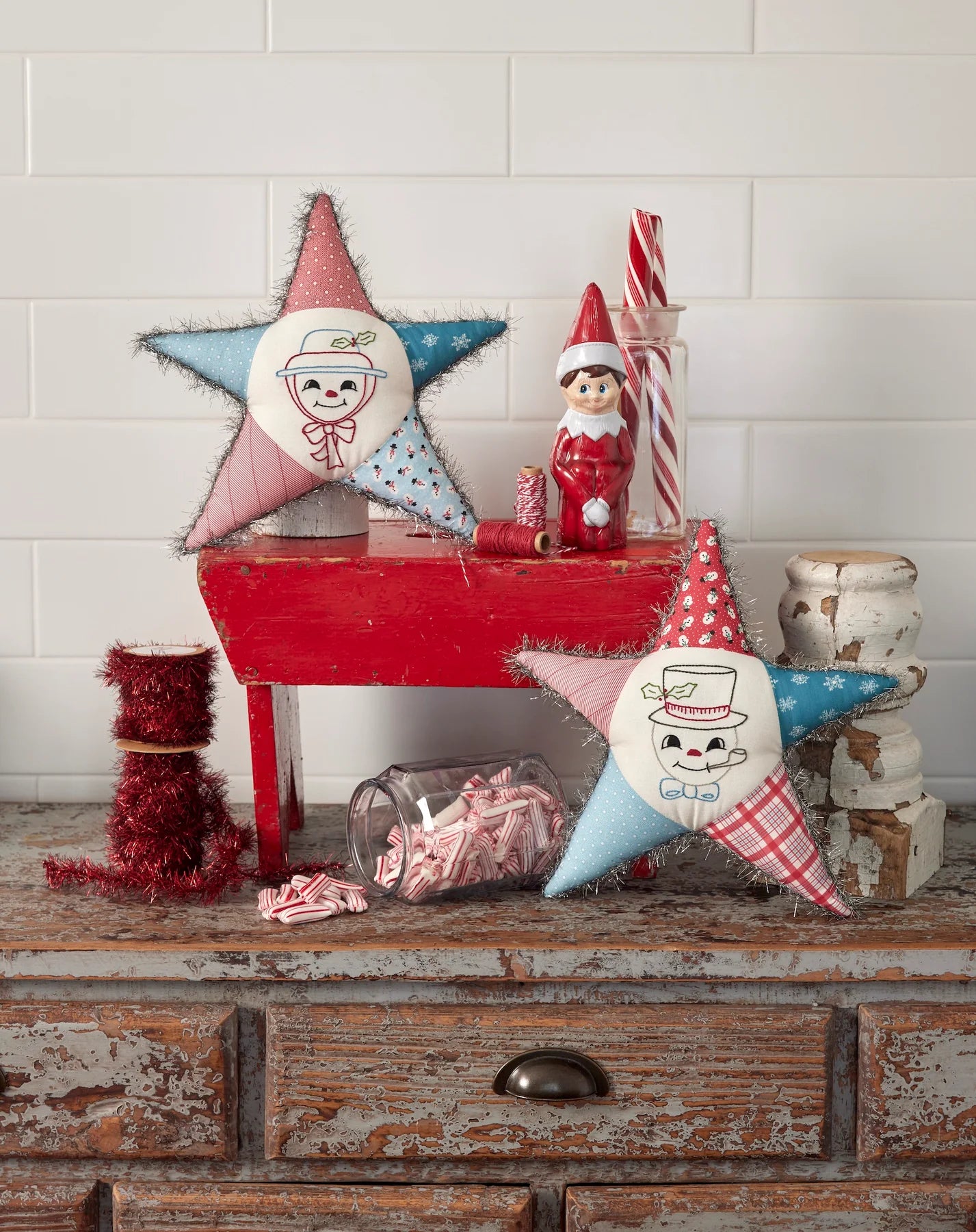 Buttermilk Basin Winter in Snowtown Fabric - Red Tossed Snowmen Print by The Yard for Quilting, Holiday Decor & DIY Crafts