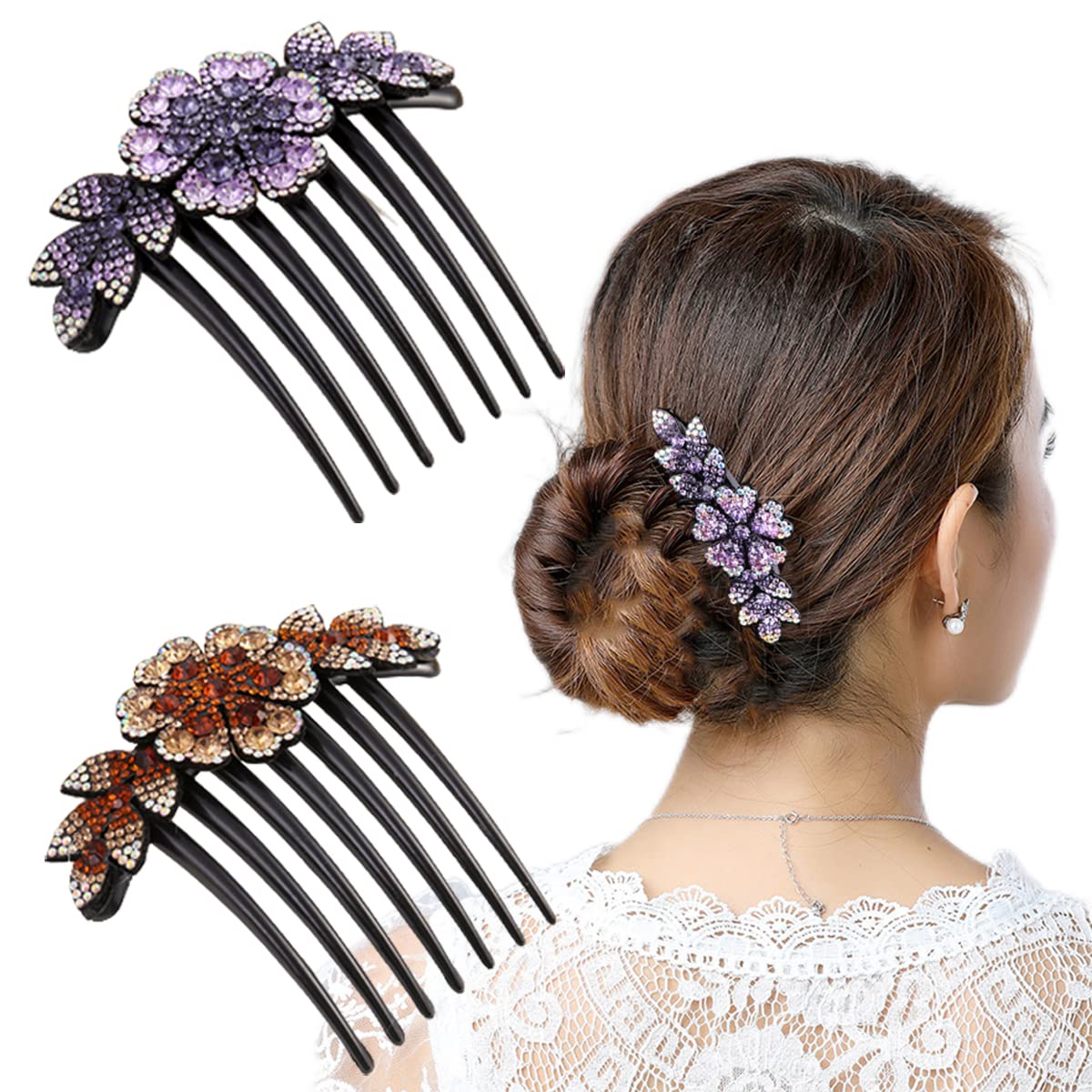 Yusier 2 PCS Crystal Pearl Rhinestone Hair Combs for Women - Elegant Bridal Wedding Hair Accessories - Perfect for Updos, Side Hairstyles & Special Occasions