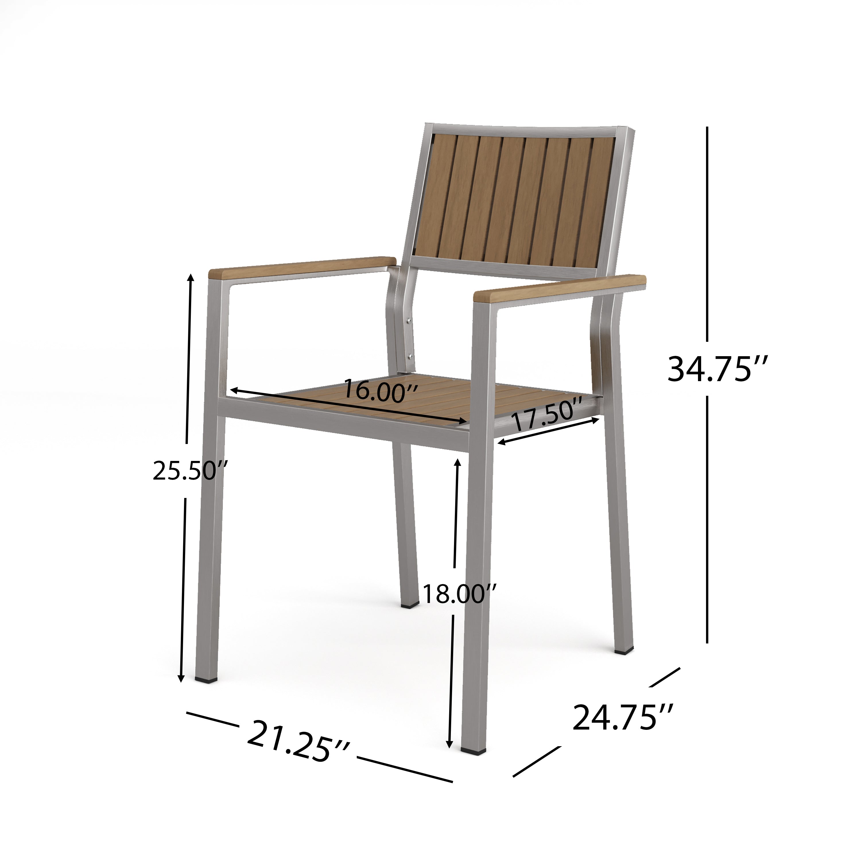 Premium Cape Coral Aluminum & Wood Dining Chairs (Set of 2) - Modern Outdoor Patio Furniture for Backyard, Garden & Poolside Dining