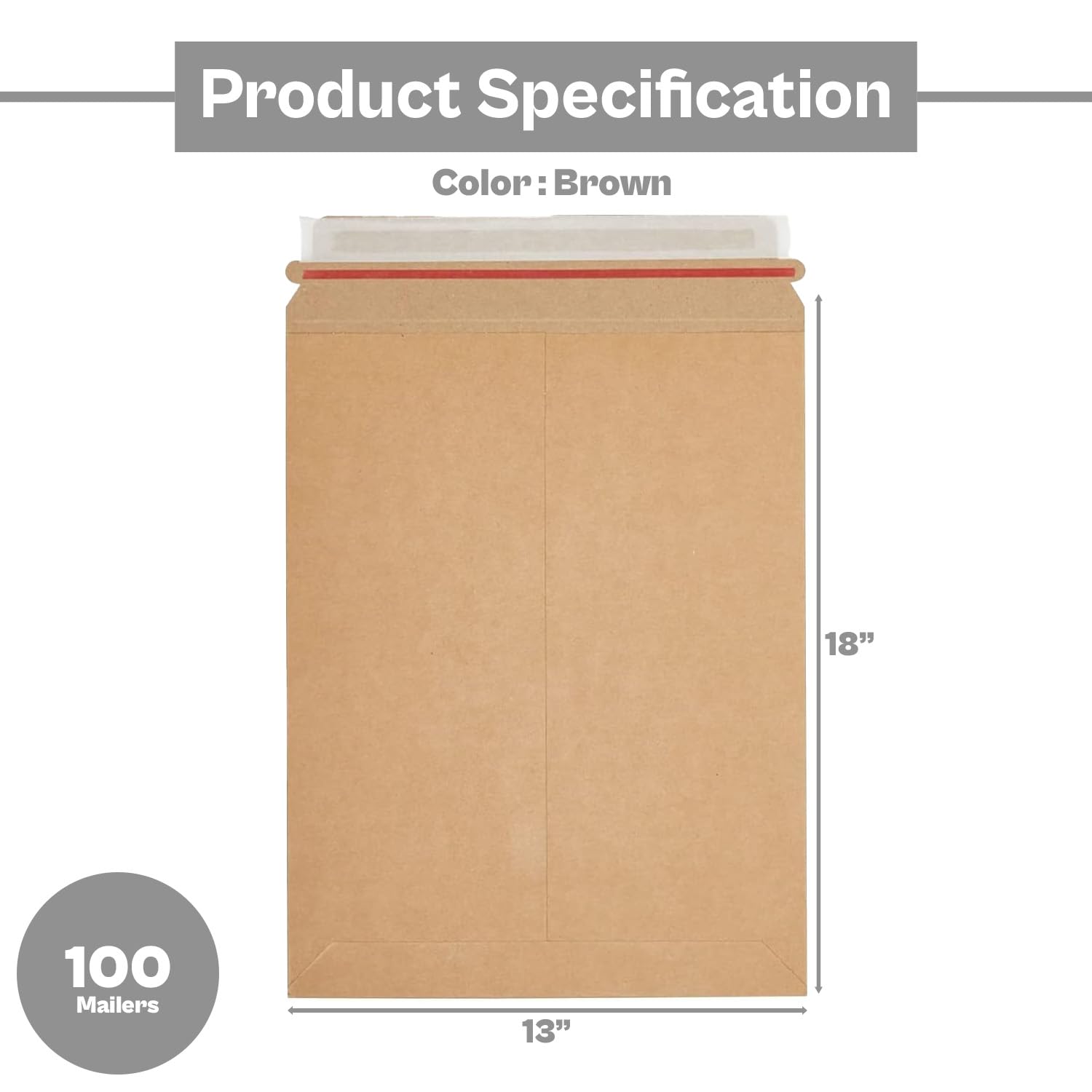 PSBM 13x18 Inch Rigid Mailers - 100 Pack Kraft Brown Cardboard Shipping Envelopes for Photos, Documents & Small Items | Self-Seal Padded Mailing Envelopes | Perfect for Ecommerce, eBay, Amazon & Office Shipping