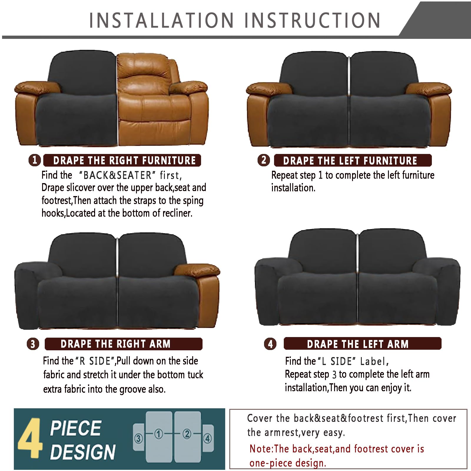 2 Seater Recliner Sofa Cover Protector - Thick Jacquard Slipcover with Pockets for Loveseat & Couch - Beige Furniture Protector for Living Room, Bedroom, and Home Theater Use