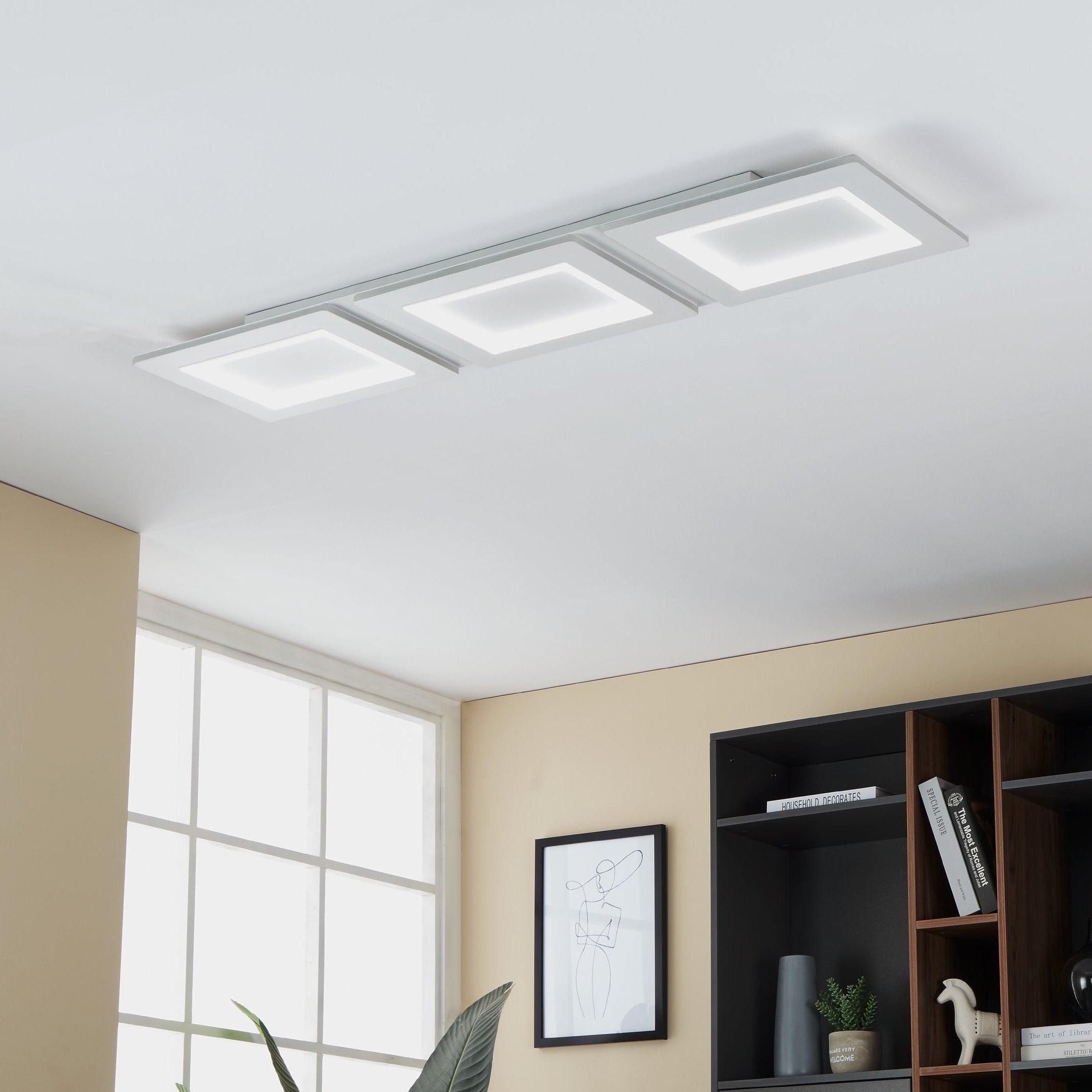 Eglo Connect Padrogiano Z Smart 3-Light LED Rectangular Ceiling Flush Mount - Modern Lighting for Living Room, Bedroom & Kitchen