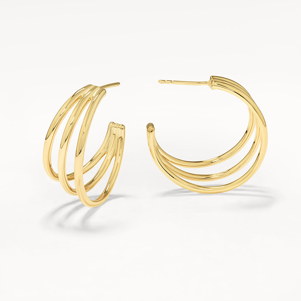 Maxi Triple Hoop Stud Earrings in Gold - Trendy Women's Fashion Jewelry for Parties, Dating & Everyday Wear
