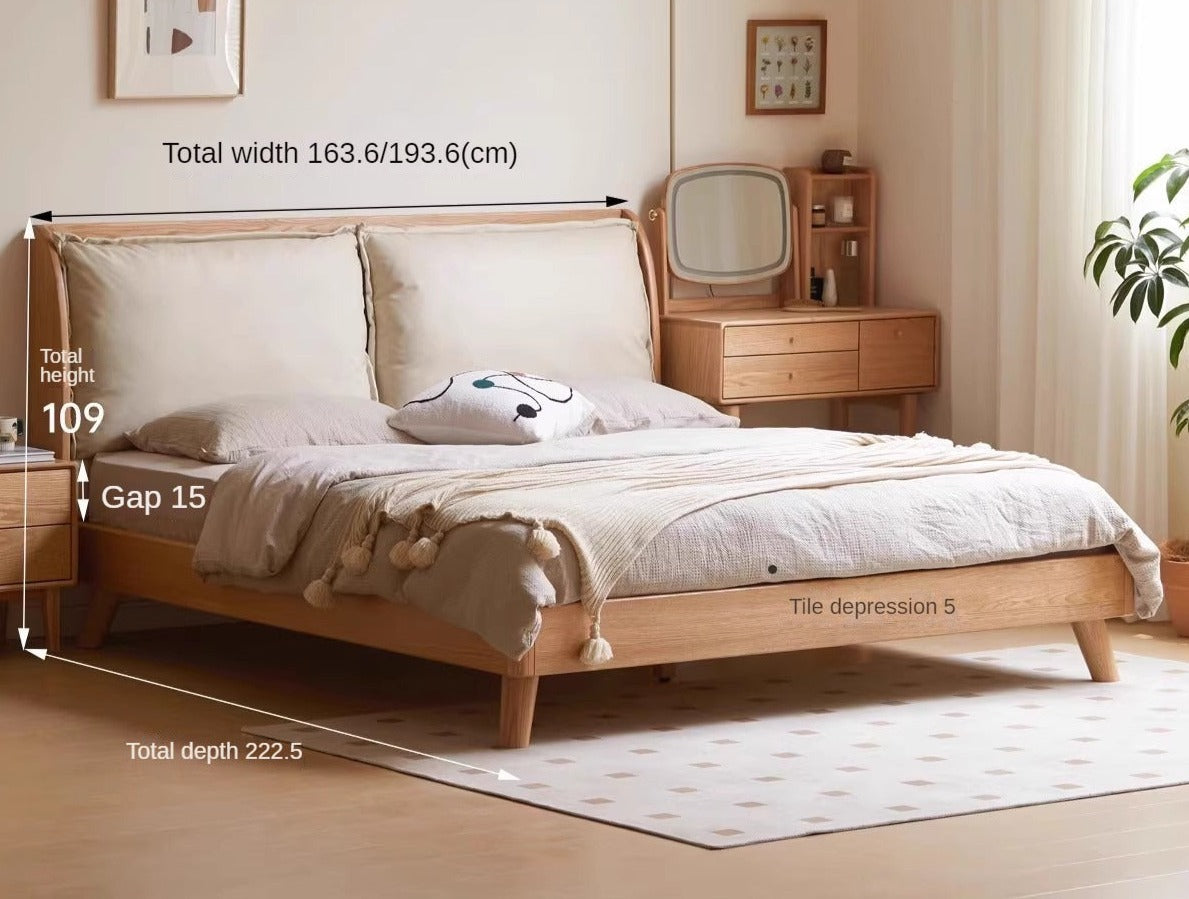 Premium Oak Solid Wood Frame with Top Grain Leather Upholstery & Technical Fabric Bed - Perfect for Modern Bedrooms, Guest Rooms & Luxury Home Decor