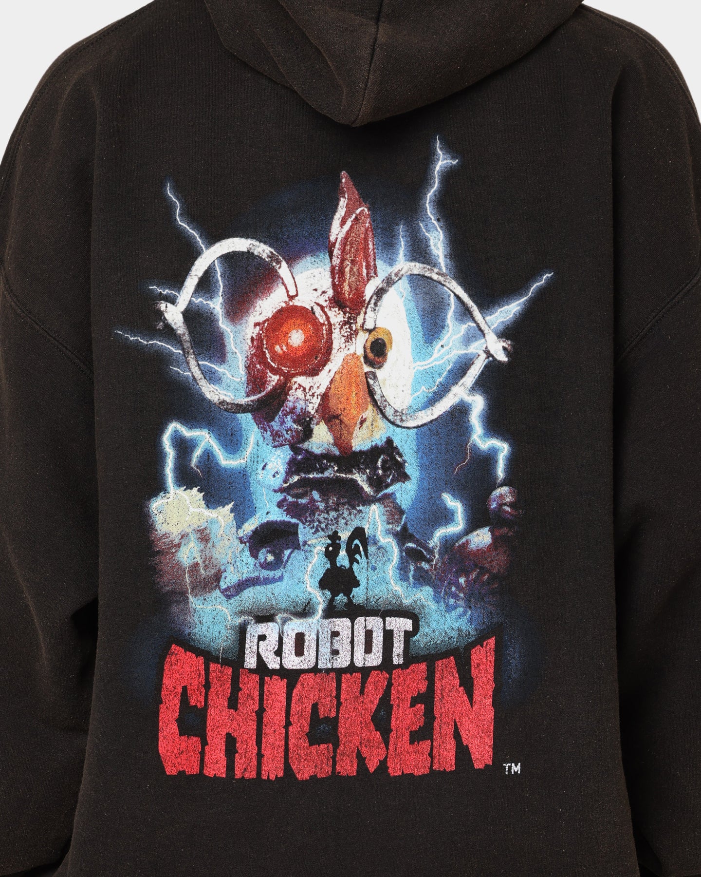 Robot Chicken Vintage Hoodie - Black Wash | American Thrift X Robot Chicken Official Merch | Perfect for Cosplay, Anime Conventions & Streetwear Fashion