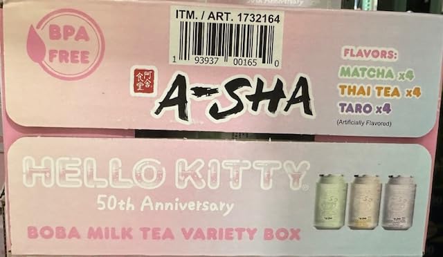 A-SHA Hello Kitty Boba Milk Tea Variety Pack - 12 Bottles (10.5 fl oz) - Taiwanese Bubble Tea Drink for Gifts, Parties & Asian Snack Lovers