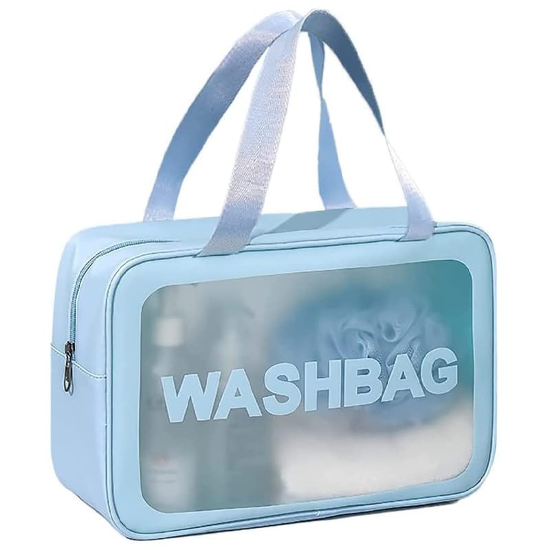 Large Waterproof Makeup Bag for Women | PVC Cosmetic Organizer with Travel Toiletry Case | Portable Wash Bag for Bath Accessories & Grooming Kit | Perfect for Travel, Gym & Daily Essentials Storage