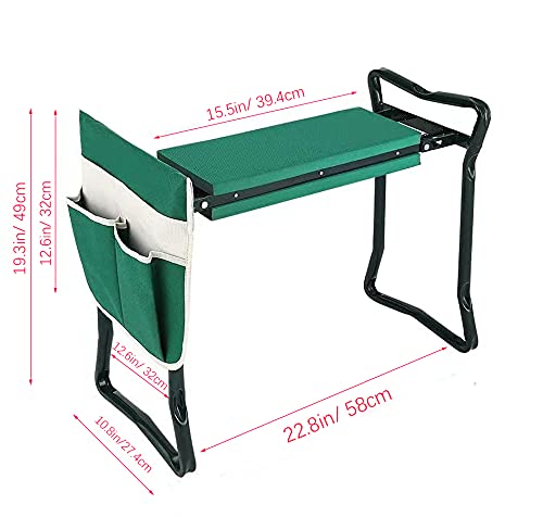 **Foldable Heavy-Duty Garden Knee Chair with Storage Pockets & Apron - Portable Gardening Bench for Outdoor Planting, Weeding, and Harvesting - Perfect Gift for Gardeners (Green)**