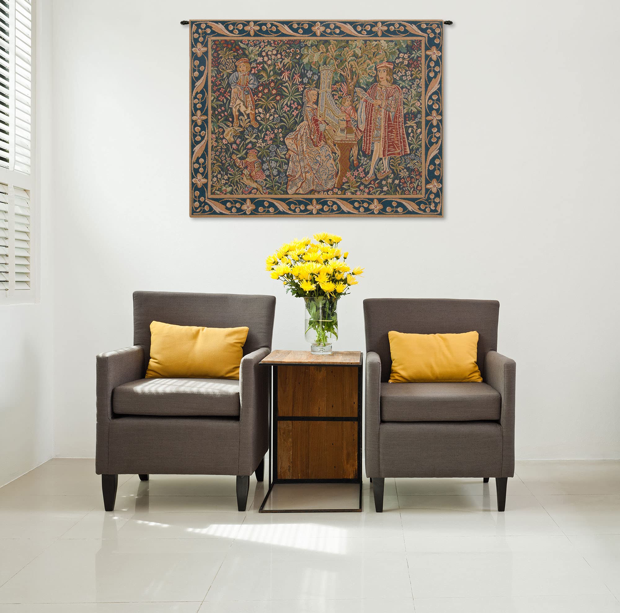 Charlotte Home Furnishings French Tapestry Wall Hanging - 25x32 Inch Viscose Cotton Polyester Blend Woven in France - Elegant Wall Art for Living Room, Bedroom & Office Decor