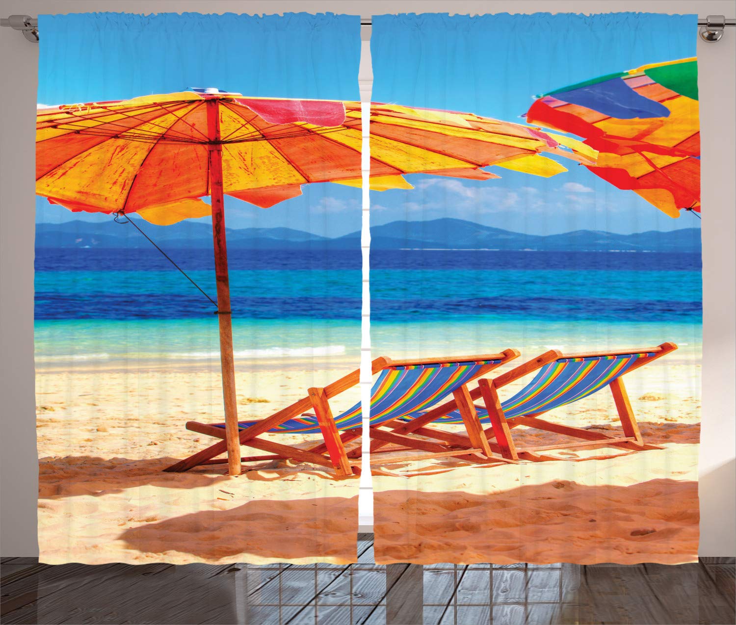 Ambesonne Tropical Beach Curtains - 2 Panel Set, 108