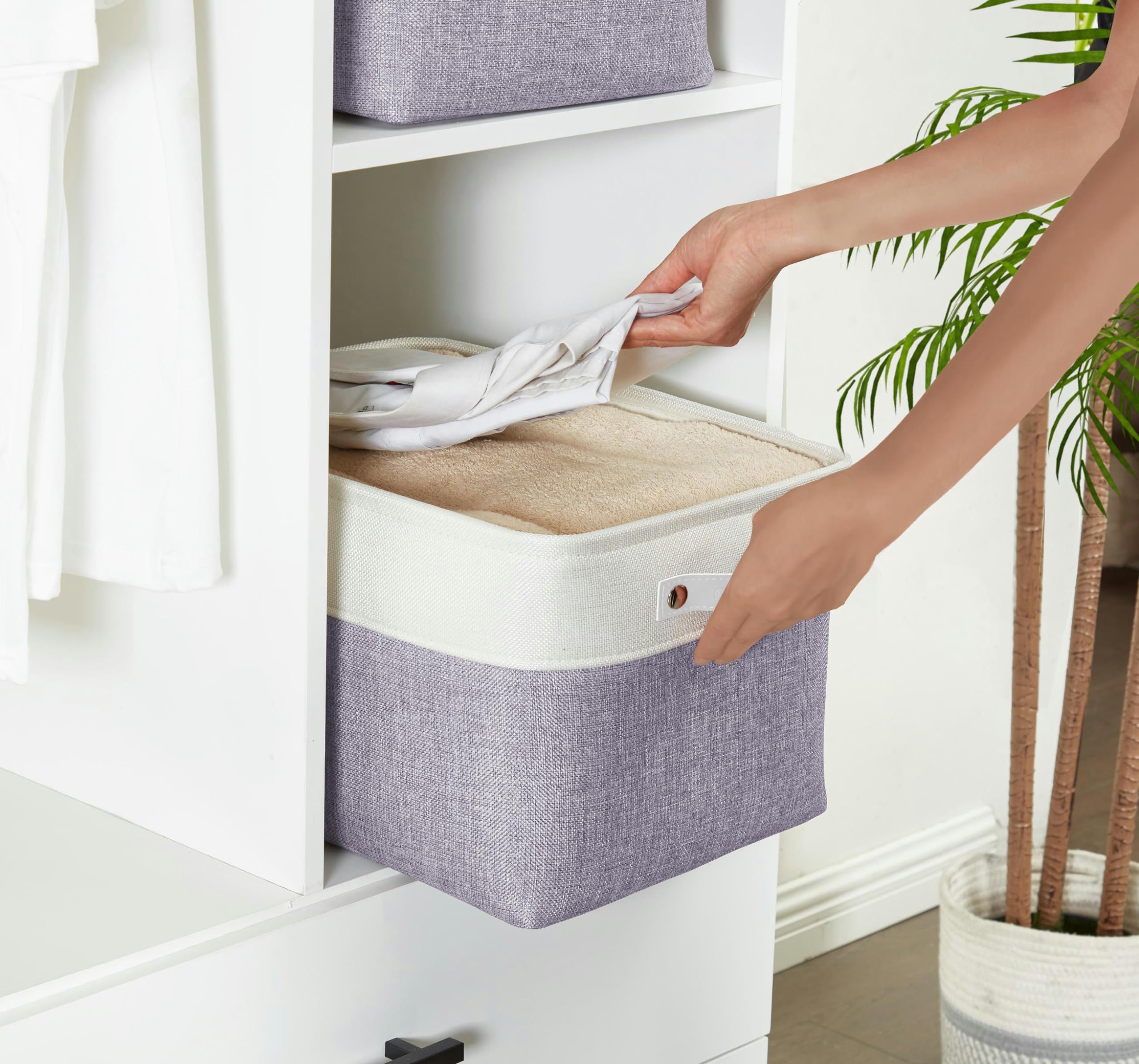 DECOMOMO Large Fabric Storage Bins - 3 Pack Purple & White Closet Organizer Baskets for Shelves, Toys, Nursery & Home Organization | Perfect for Bedroom, Playroom & Linen Closet Storage Solutions
