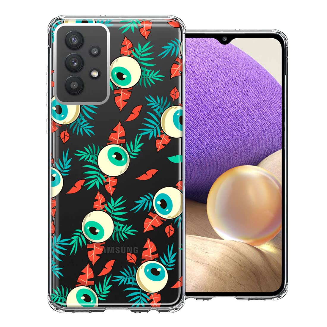 Halloween Creepy Tropical Eyeballs Design Double Layer Shockproof Phone Case for Samsung Galaxy A32 - Perfect for Spooky Parties & Horror Movie Nights