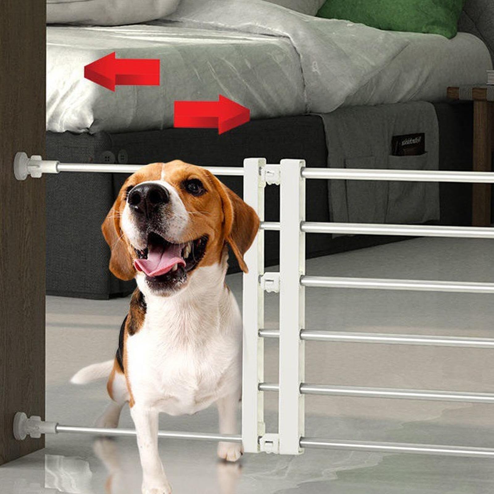 No Drill Retractable Pet Gate for Dogs & Cats - Extra Wide 75-135cm, Height 42cm - Indoor Safety Barrier for Stairs, Doorways & Hallways - White (Perfect for Puppies, Small Pets & Home Protection)