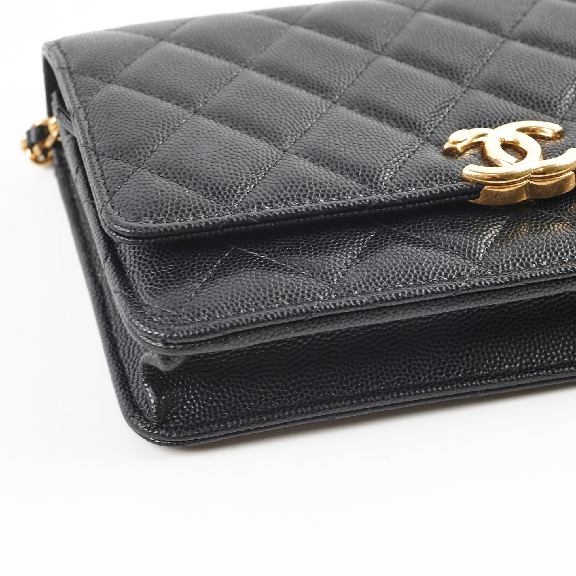Chanel Black Caviar Leather Top Handle Wallet On Chain WOC with Gold Hardware & Microchip - Perfect for Evening Events, Parties & Luxury Fashion Accessories