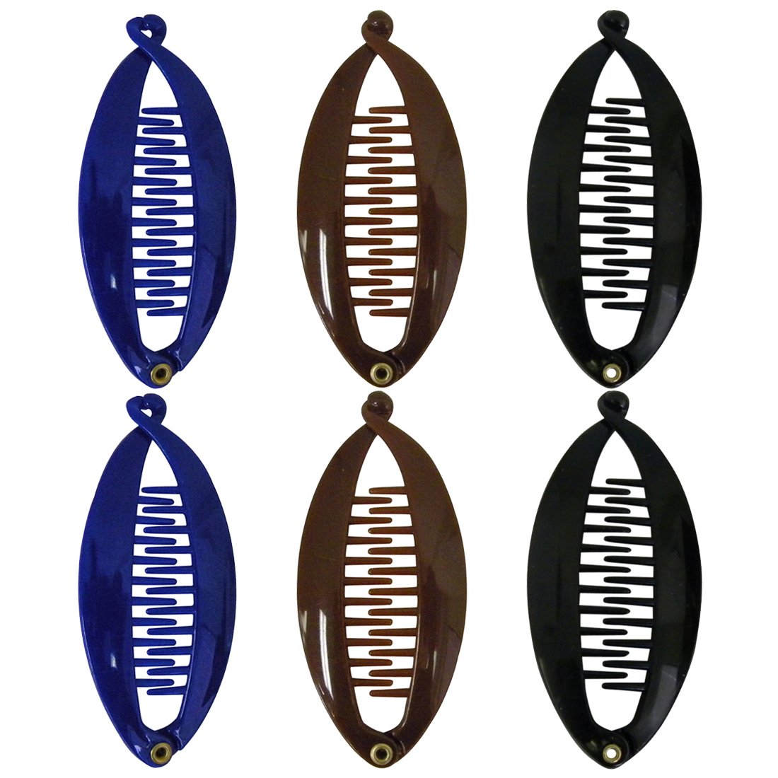 Set of 6 Mini Banana Hair Clips - Black Brown Royal for Women Girls Hair Styling Accessories