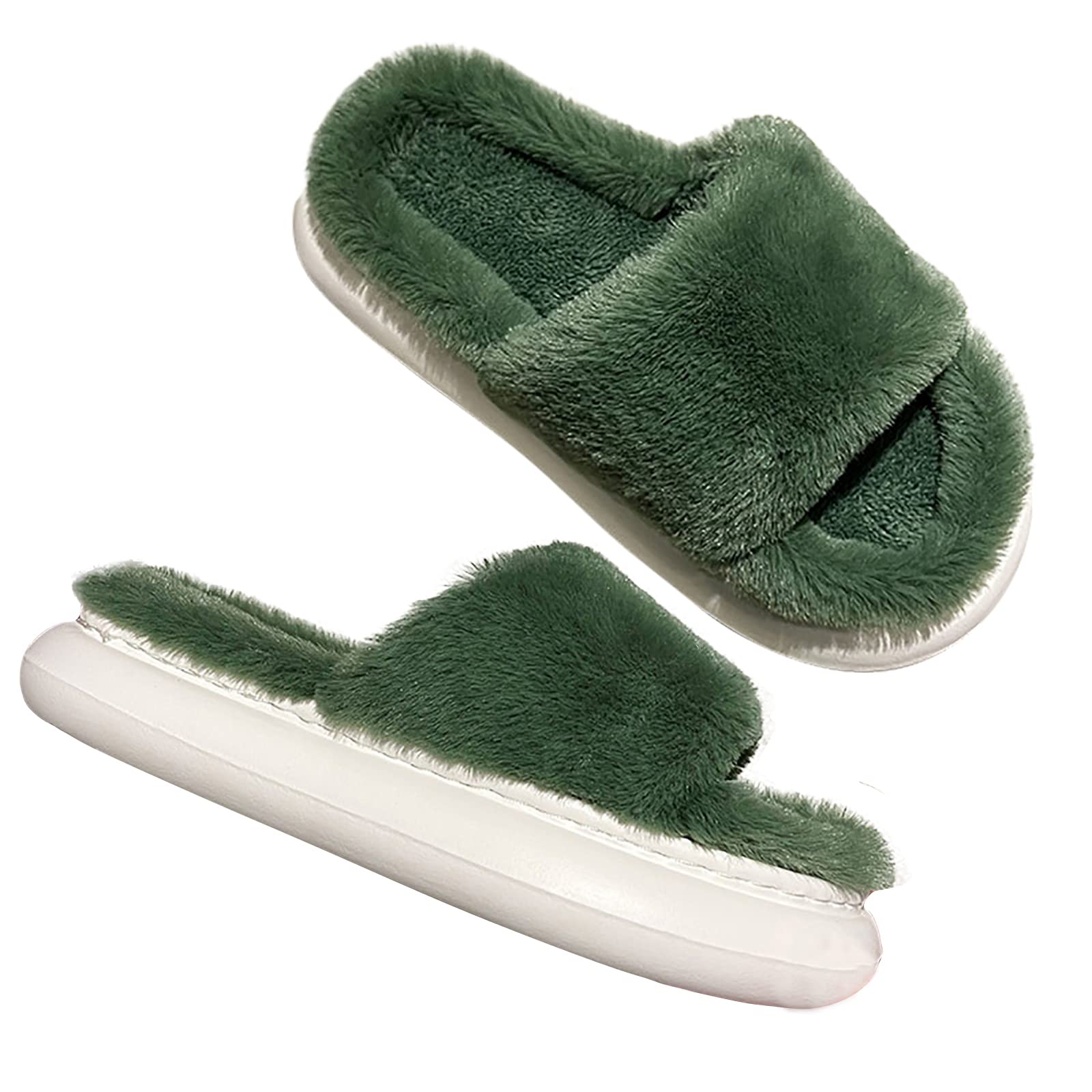 Cozy Faux Rabbit Fur Slippers for Women & Men - Plush Indoor House Shoes for Girls & Adults - Perfect for Living Room, Bedroom & Winter Home Comfort