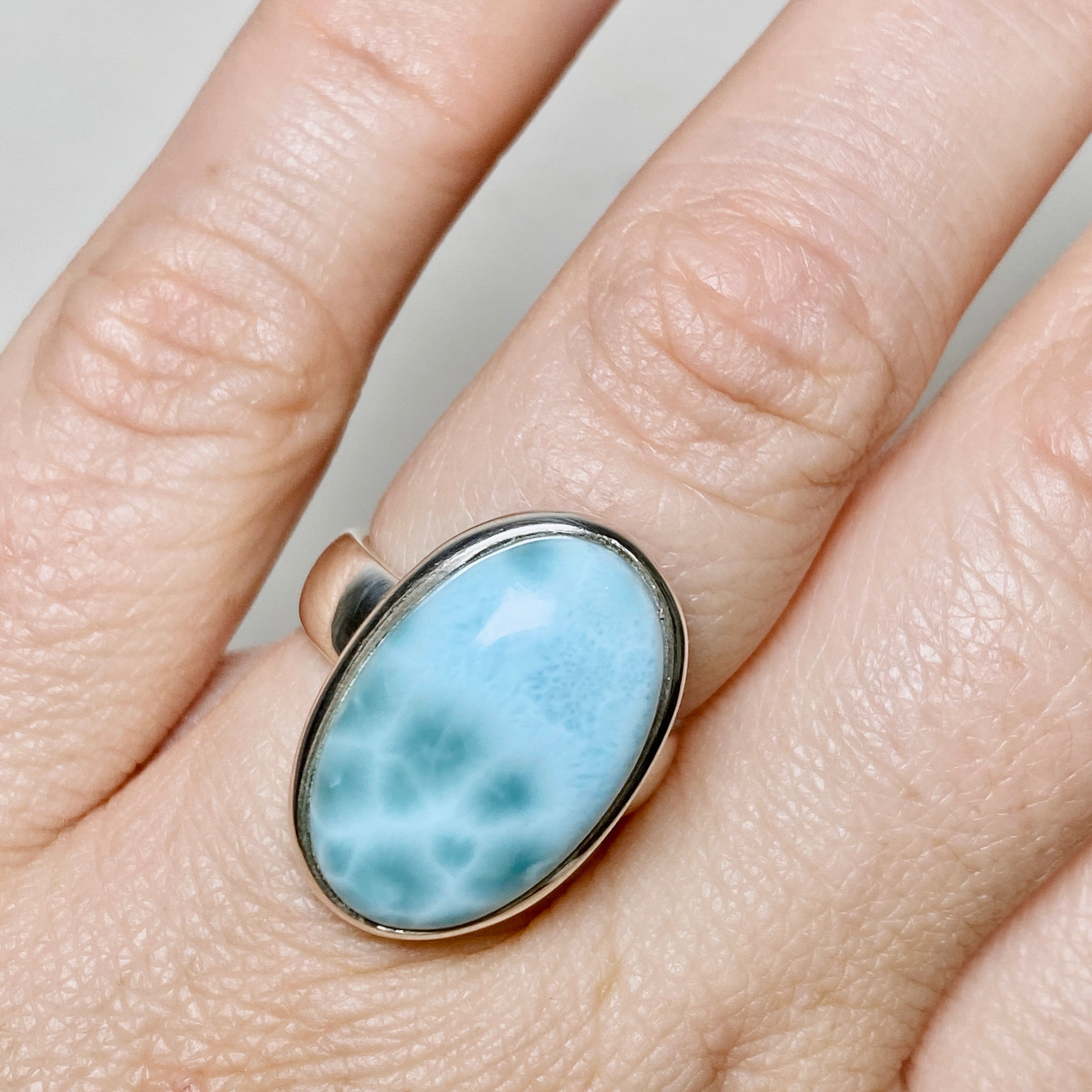 Larimar Oval Cabochon Ring - Size 5 - Handmade Sterling Silver Jewelry - Perfect for Gifts, Weddings & Everyday Wear