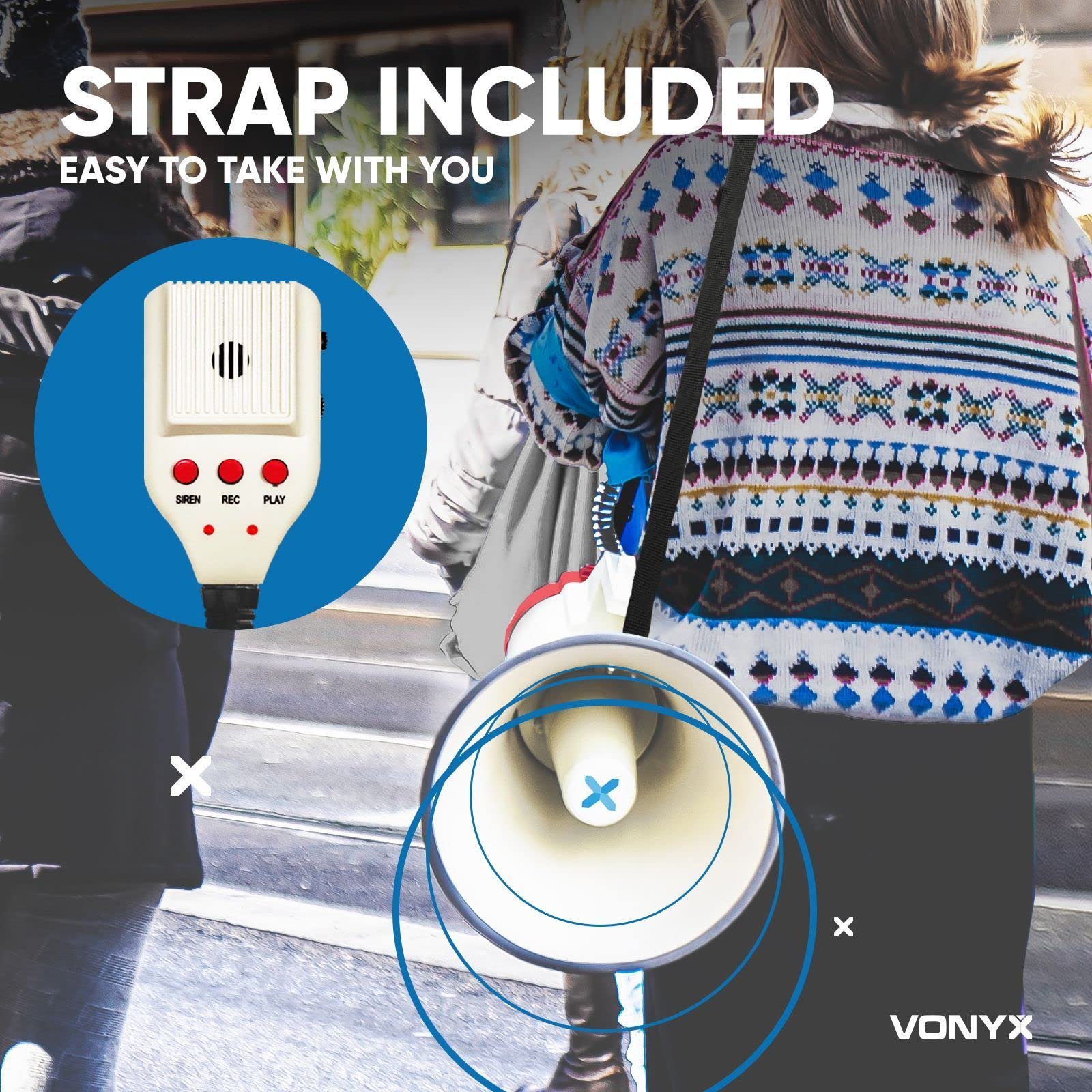 Vexus MEG050 50W Megaphone with Recording Function & Siren - 1KM Range, Battery-Powered Mic - Perfect for Outdoor Events, Crowd Control & Emergency Announcements