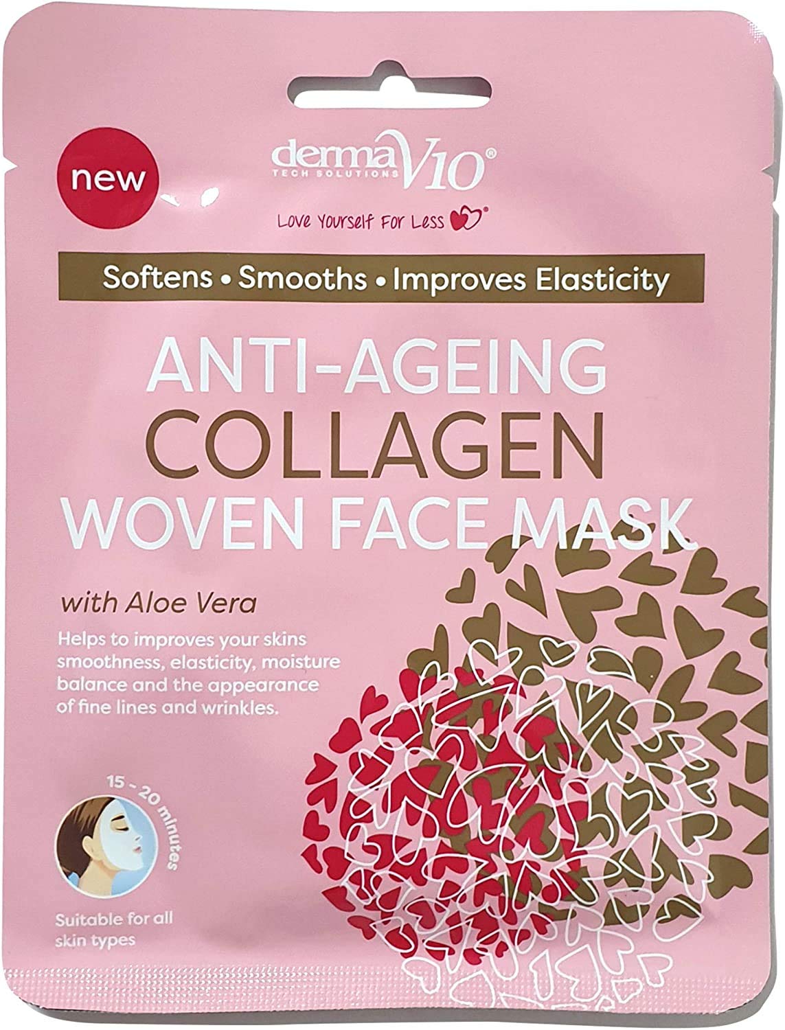 Derma V10 Woven Face Mask with Aloe Vera & Collagen - 4 Pack Vegan Skincare for All Skin Types | Anti-Aging, Hydrating & Soothing | Perfect for Daily Use, Spa Days & Travel Skincare Routine