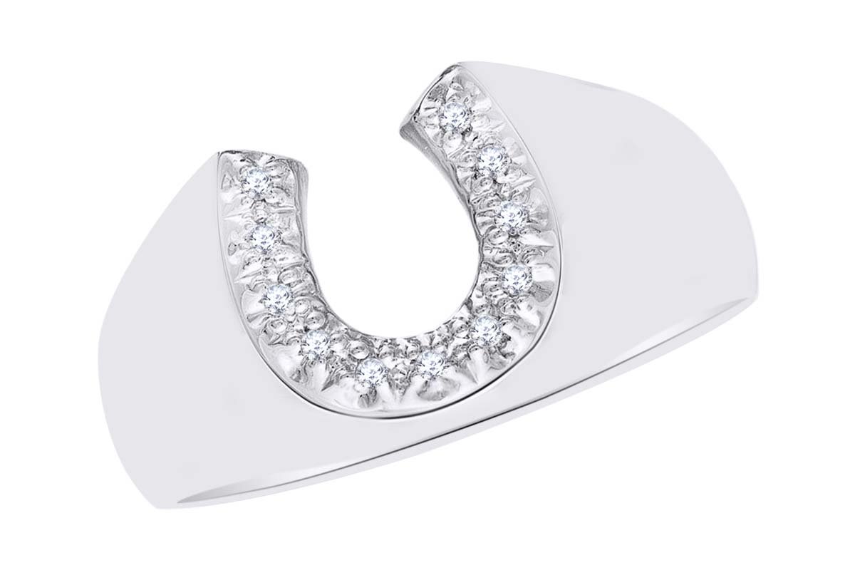 925 Sterling Silver Round White Natural Diamond Accent Horseshoe Ring (0.04 cttw) - Perfect for Women's Fashion Jewelry, Gift for Her, Birthday, Anniversary & Everyday Wear