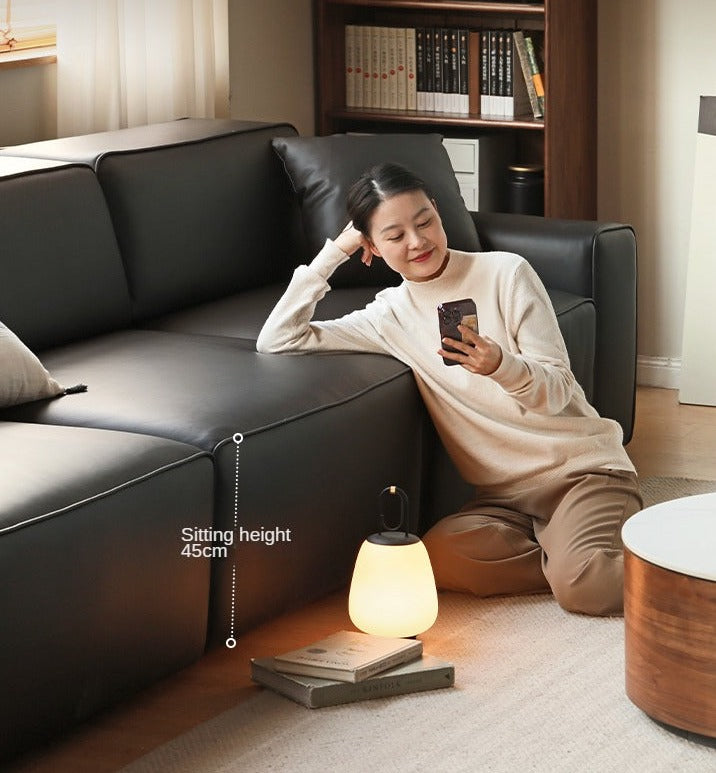 Organic Leather Art Sofa with Retractable Bed - Big Black Bull Electric Sofa Bed for Living Room, Guest Room & Small Space Comfort