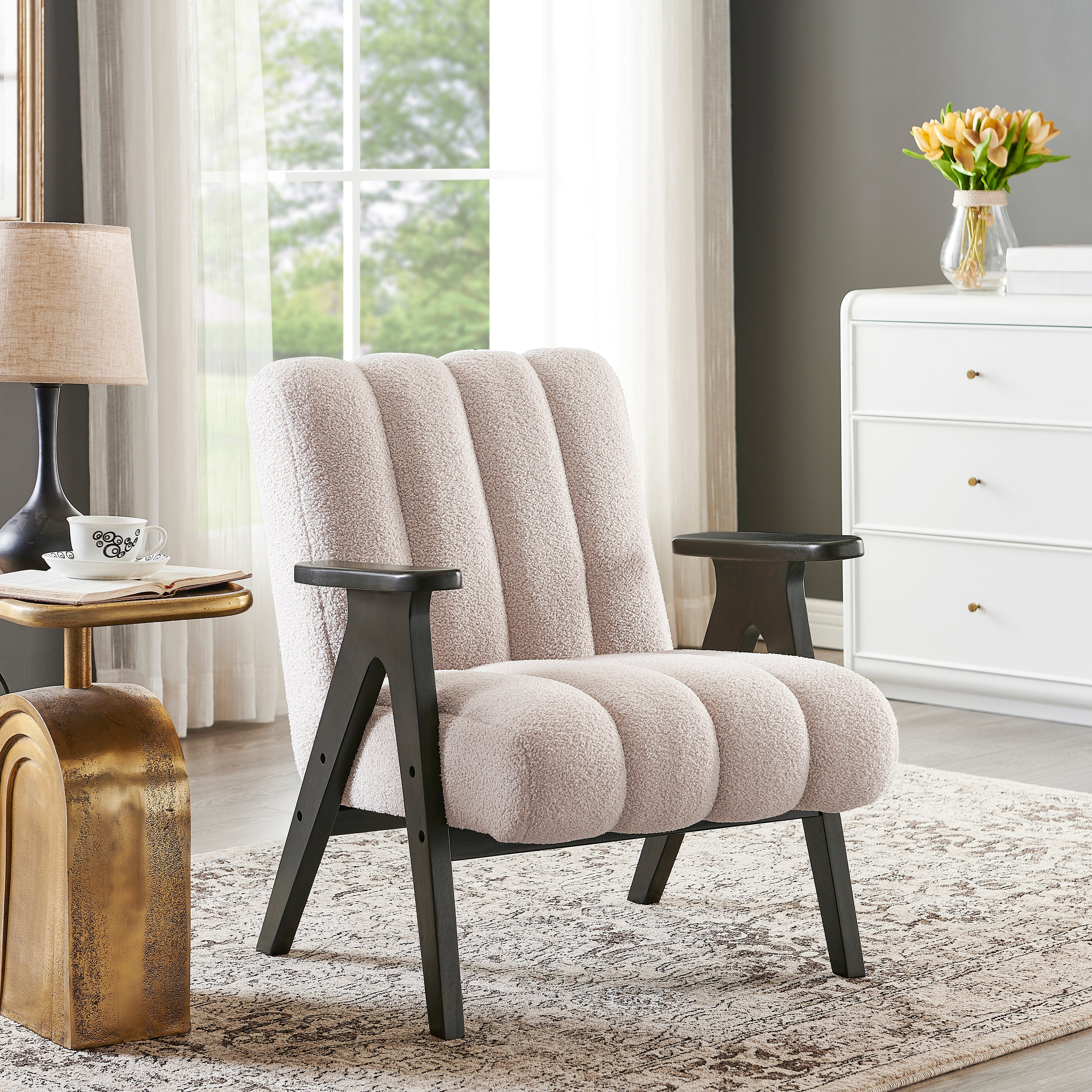 Roundhill Furniture Rella Modern Accent Chair with Espresso Wood Frame - Stylish Living Room Seating for Home Office, Lounge & Bedroom Decor