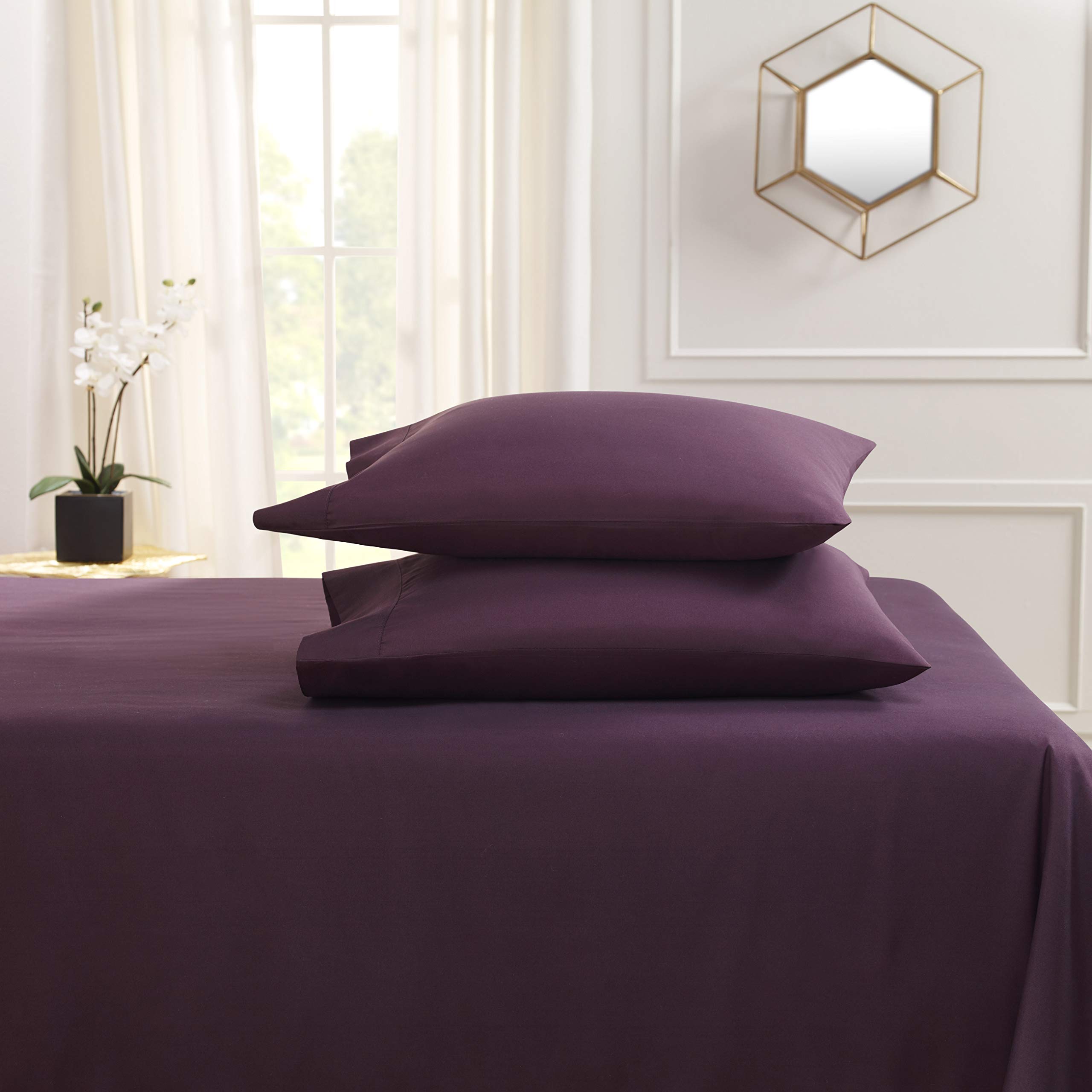 Empyrean Twin Sheets Set - 3 Piece Ultra Soft Microfiber Bedding - Double Brushed Luxury Hotel Quality Purple Eggplant Twin Size Sheets with Deep Pockets & Elastic Corners - Perfect for Guest Rooms, Dorms & Cozy Bedrooms