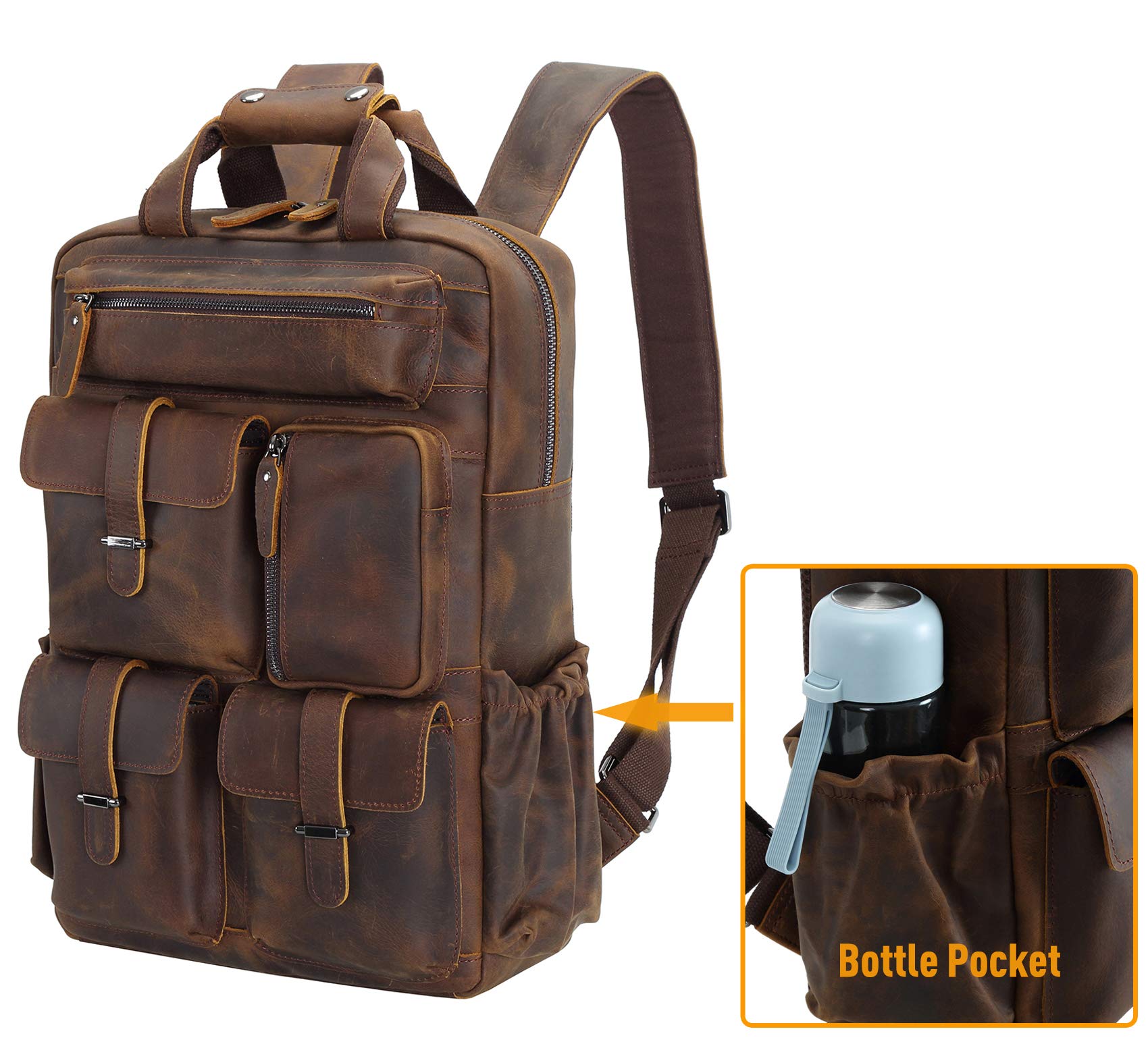 Premium Cowhide Leather Laptop Backpack for Men - Durable 15.6
