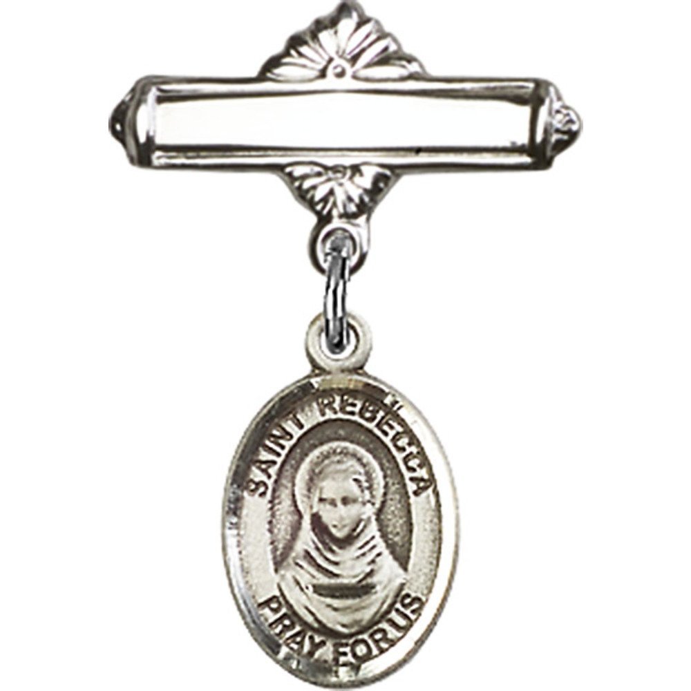 St. Rebecca Sterling Silver Baby Badge Charm - 1 X 5/8 Inch Polished Pin for Christening, Baptism & Newborn Gifts | Elegant Religious Jewelry for Infants