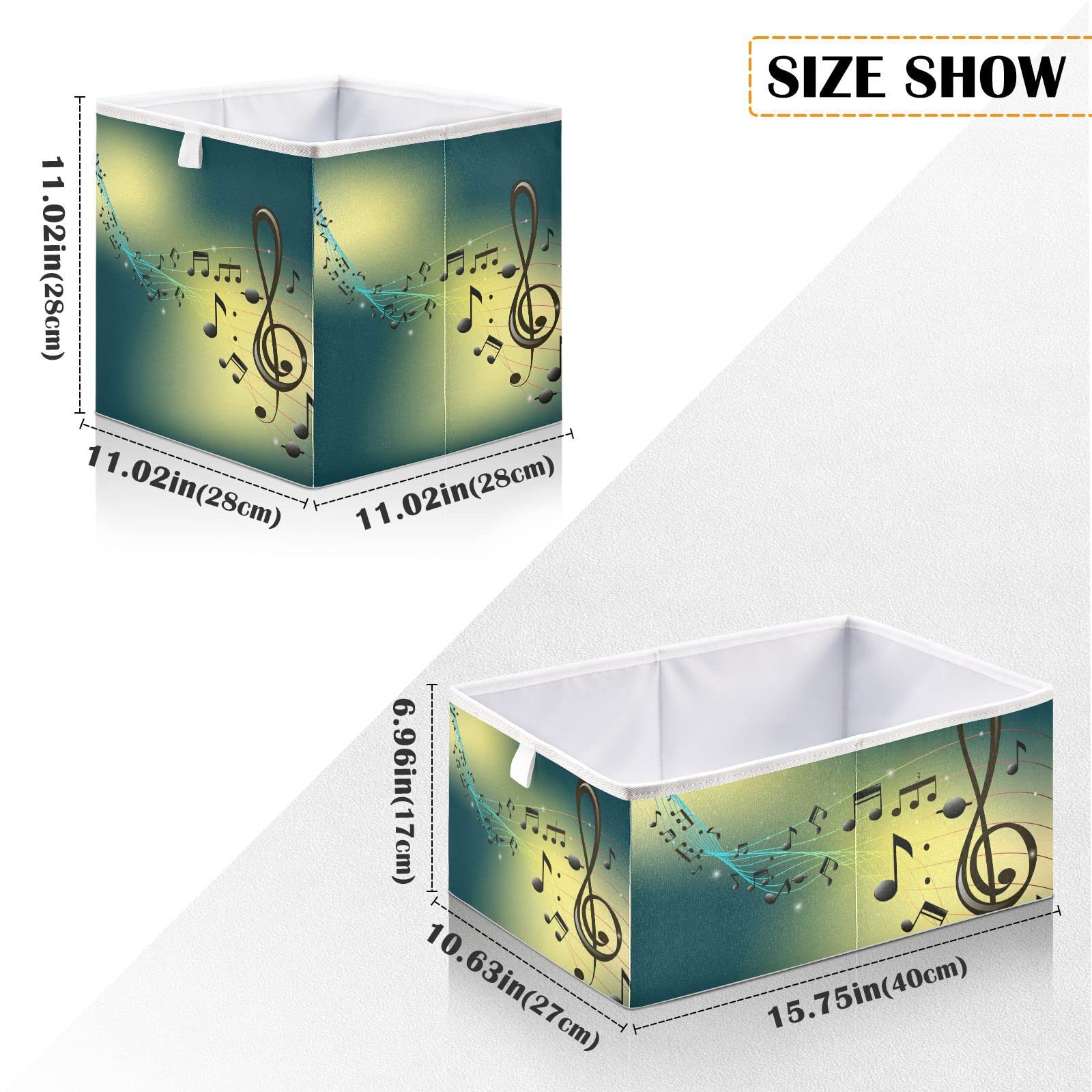Music Note Storage Basket - Collapsible Fabric Cube Bin for Makeup, Closet, Bathroom & Bedroom Organization | Perfect for Home Decor, Toy Storage & Laundry Room Essentials