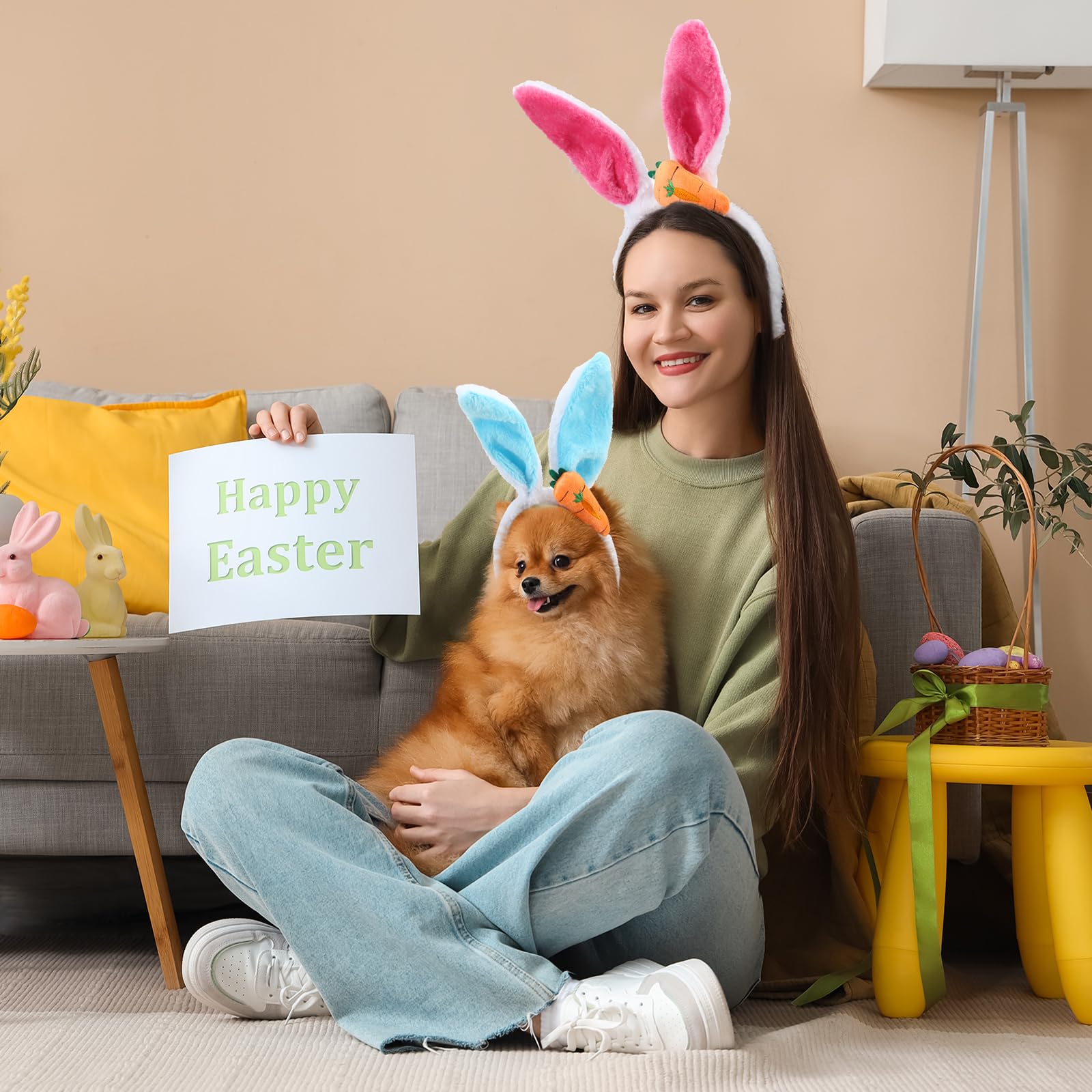 XunYee 8 Pack Easter Bunny Ears Headband - Soft Plush Rabbit Ears Hair Accessories for Women, Men & Pets - Cute Easter Party Decorations & Costume Props for Easter Egg Hunt, Spring Festival & Themed Parties