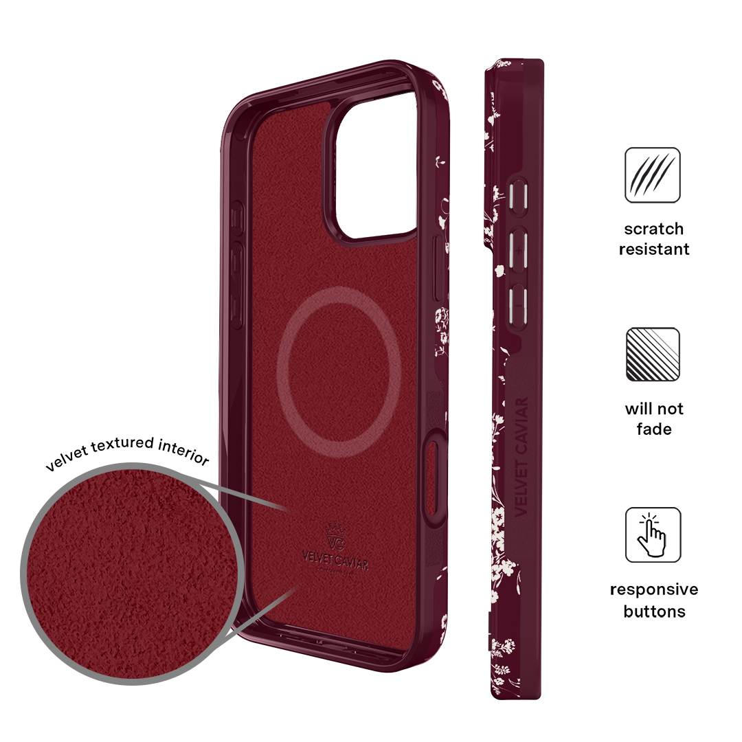 Elegant French Burgundy Floral iPhone Case - Stylish Protective Cover for iPhone 13/14/15 Pro Max - Perfect for Daily Use, Travel & Gift Giving