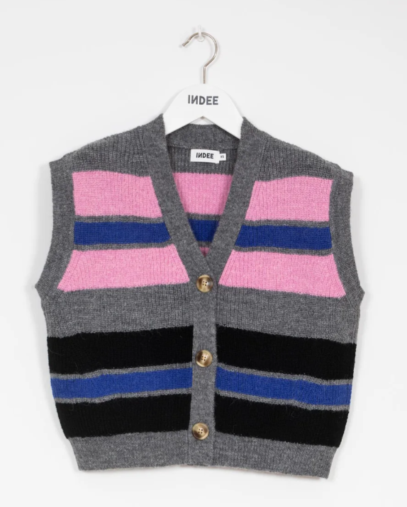 INDEE ROCK KNITTED VEST DEBARDEUR (Size 10 L) - Stylish Women's Knit Sleeveless Sweater for Casual Outfits & Layering