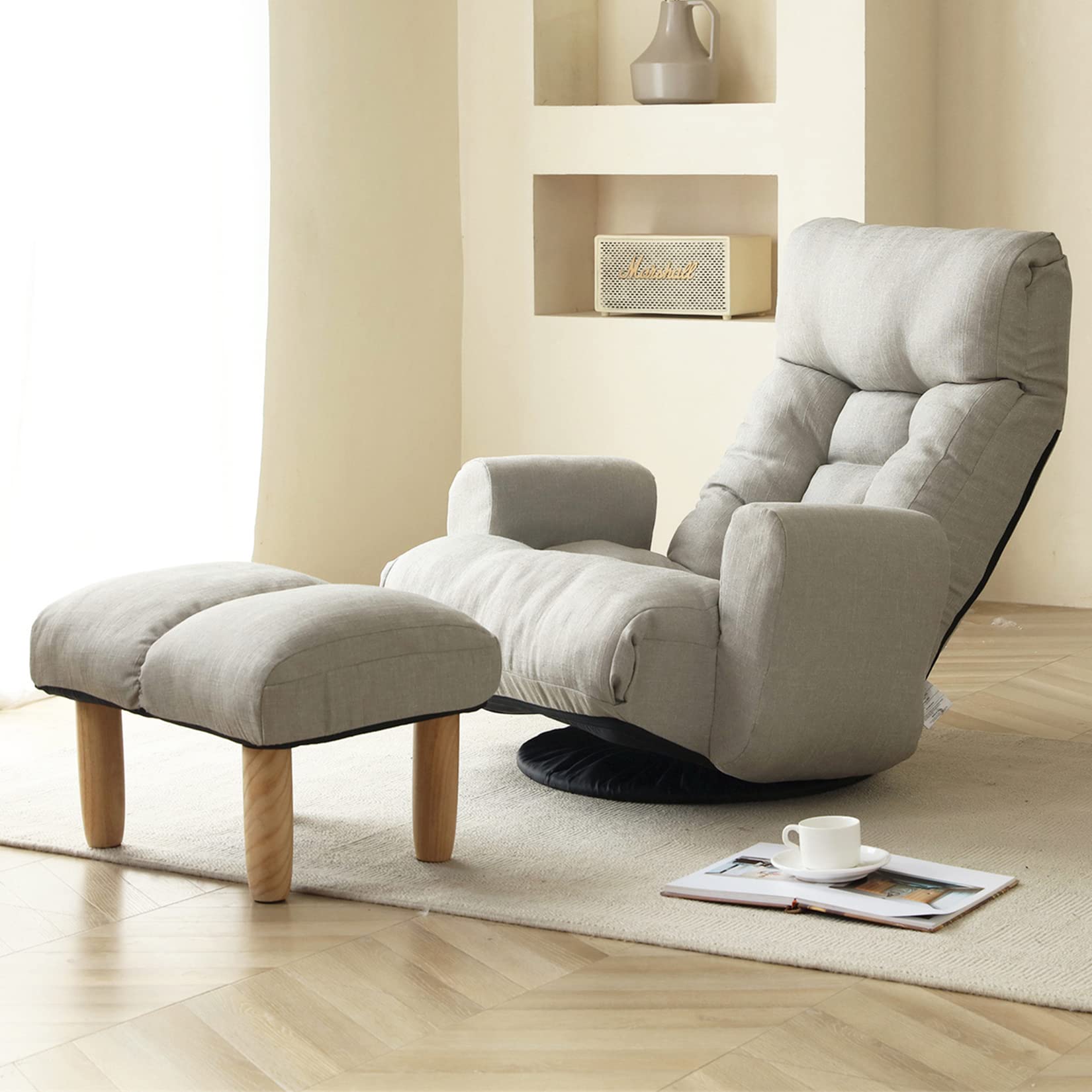 5-Position Adjustable Swivel Floor Chair with Armrest & Footrest - Foldable Chaise Lounge for Adults - Ergonomic Gaming & Living Room Sofa - Perfect for Relaxing, Reading & Video Games