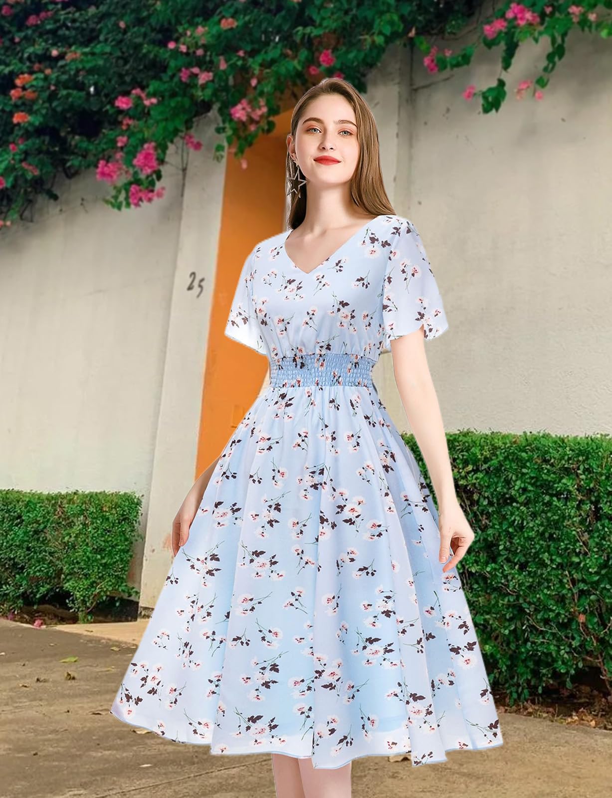 Gardenwed Women's Floral Chiffon Dress - Summer Beach Dress with Elastic Waist | Perfect for Beach Vacations, Pool Parties & Outdoor Events