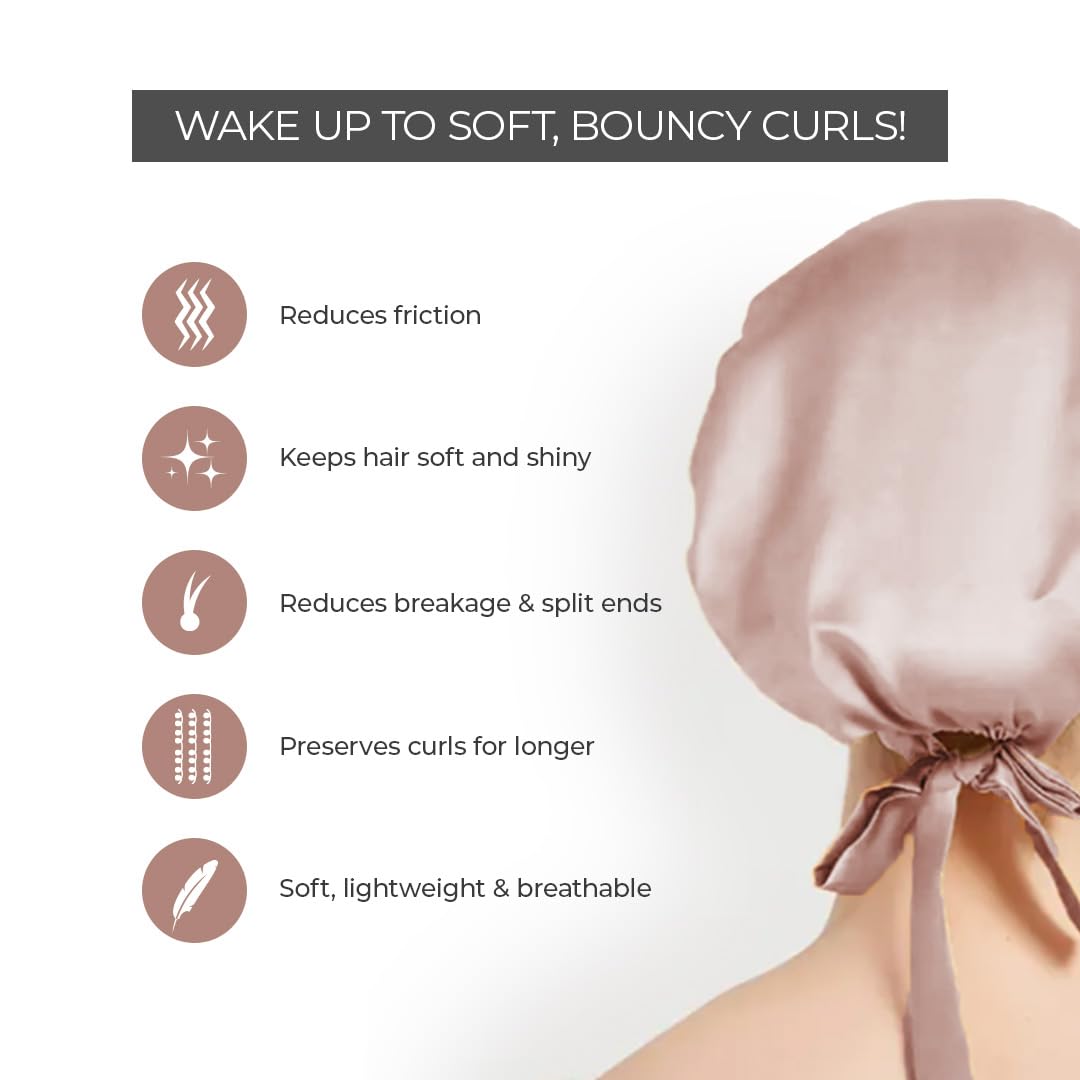 Satin Hair Bonnet with Adjustable Ribbon Tie - Soft & Lightweight for Hair Protection | Silk Sleeping Cap for Curly, Natural & Braided Hair | Hydrating Nighttime Hair Care Accessory | Perfect for Travel, Home & Salon Use