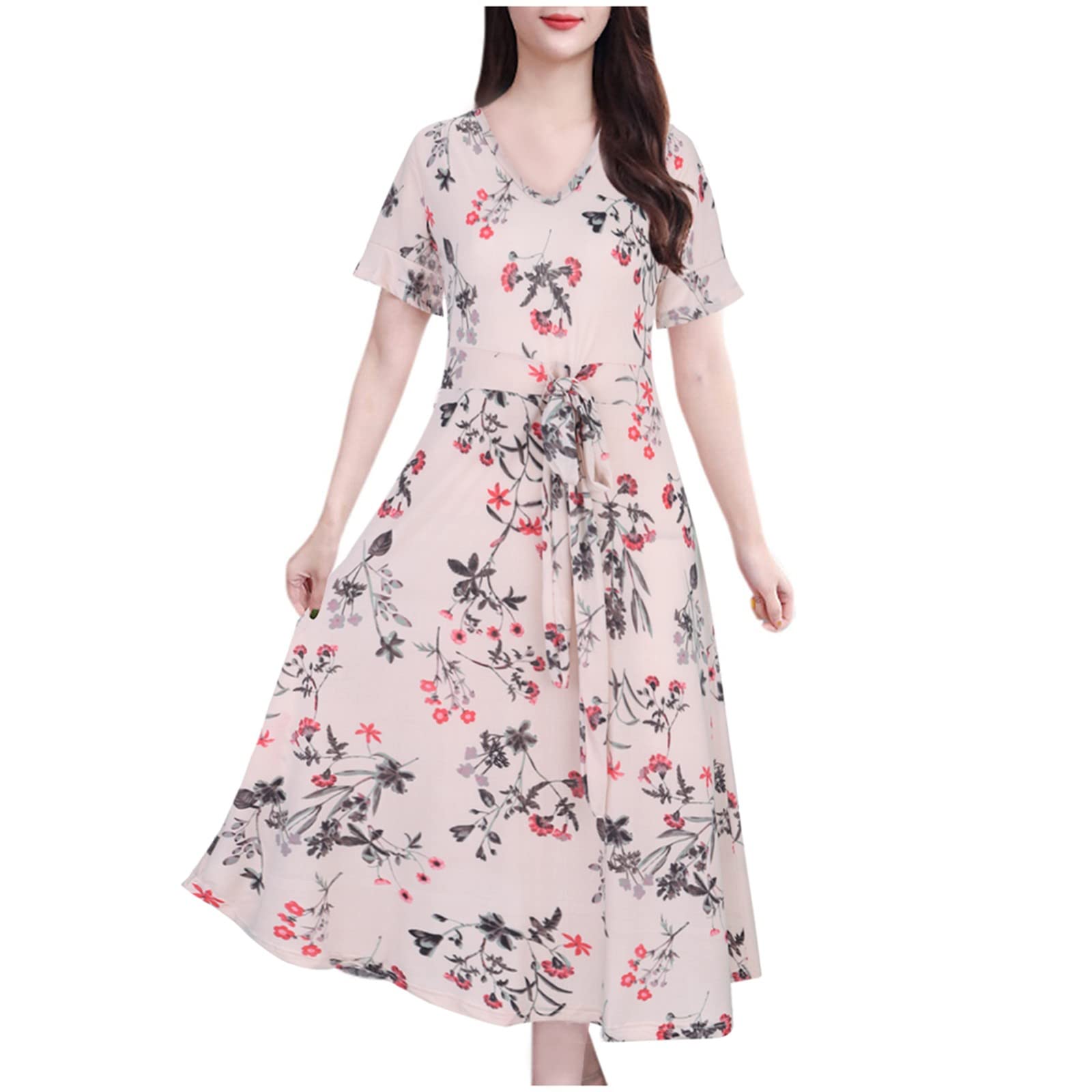 UYTOGOFE Floral Print Women's Dress - Short Sleeve V-Neck Casual Summer Beach Dress for Women | Perfect for Vacation, Date Night & Outdoor Parties