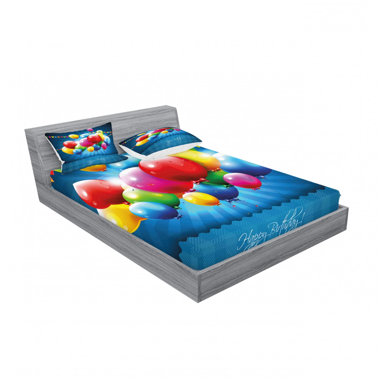 Ambesonne 2-Pack Queen Size Fitted Sheet & Pillow Sham Set - Vibrant Balloon Pattern Bedding Decor (Includes 2 Fitted Sheets & 4 Pillow Covers) - Perfect for Kids' Rooms, Birthday Parties & Themed Bedroom Decor