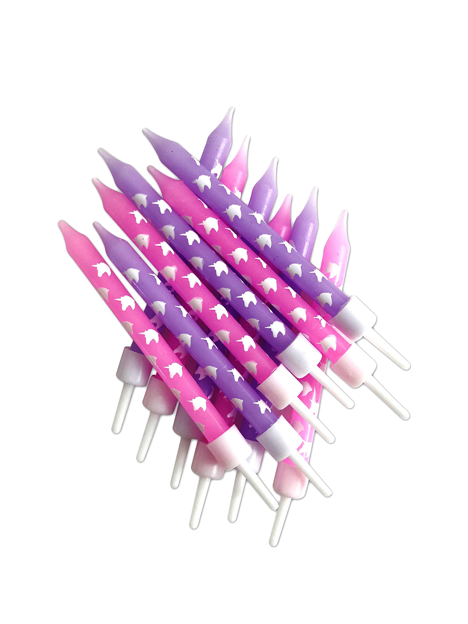 Pink and Lilac Unicorn Birthday Candles with Holder - 3 Inch Set of 12 - Perfect for Kids Birthday Parties, Baby Showers & Unicorn Themed Celebrations