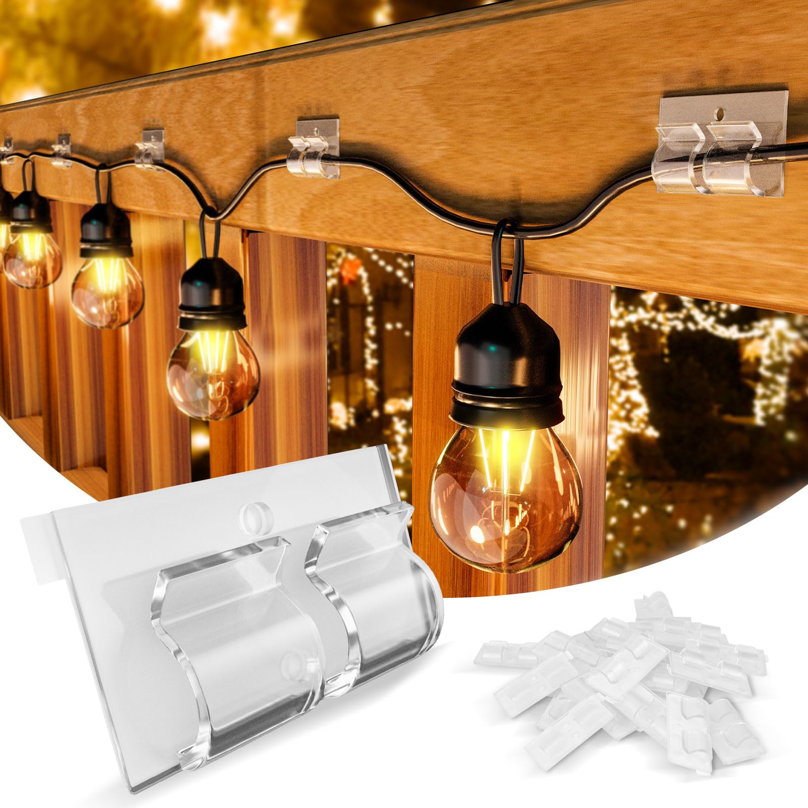 60pcs Outdoor Light Hooks with Adhesive Strips - Heavy Duty Wall Clips for String Lights, Christmas & Halloween Decor - Perfect for Patio, Garden, Wedding, and Party Lighting Decorations