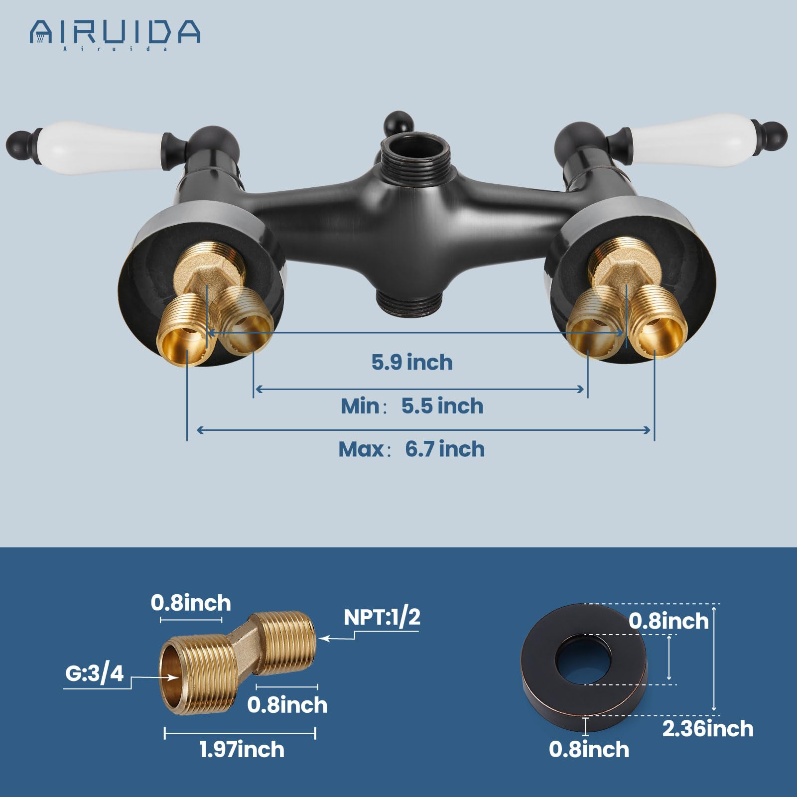 Oil Rubbed Bronze Wall Mount Tub Faucet with Telephone Shaped Handheld Shower Sprayer - Double Ceramic Lever Handles, Hot & Cold Water Mixer Tap - Perfect for Vintage & Industrial Style Bathrooms