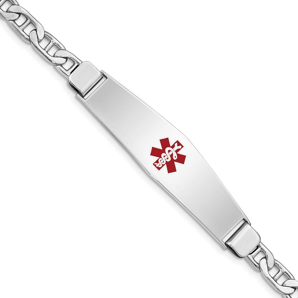 925 Sterling Silver Engravable Medical ID Bracelet for RN Nurses - Caduceus Symbol & Anchor Design with Secure Lobster Clasp (8
