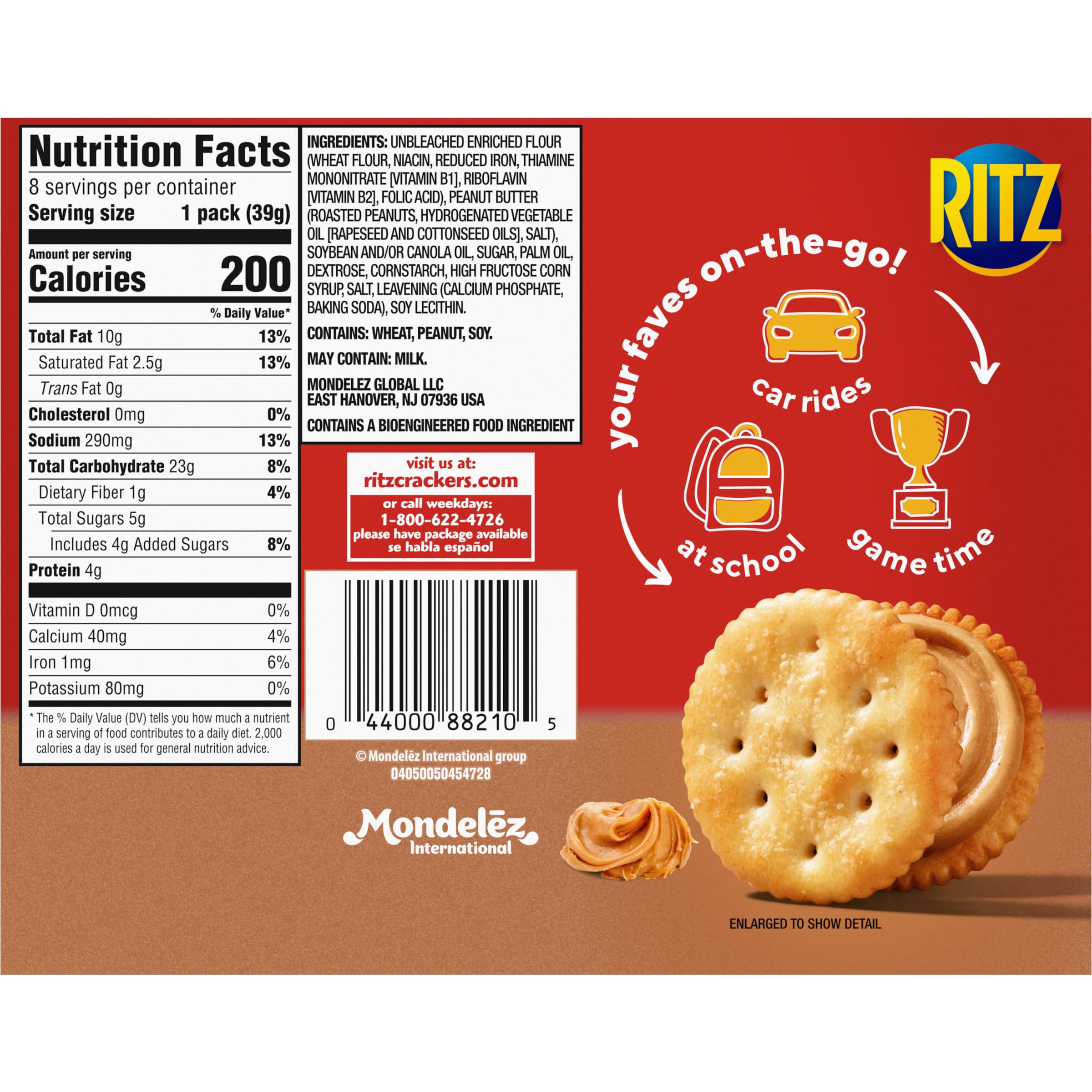 RITZ Peanut Butter Sandwich Crackers - 8 Individual Snack Packs (48 Crackers Total) - Perfect for Lunch Boxes, School Snacks, Office Breaks & On-the-Go Healthy Treats